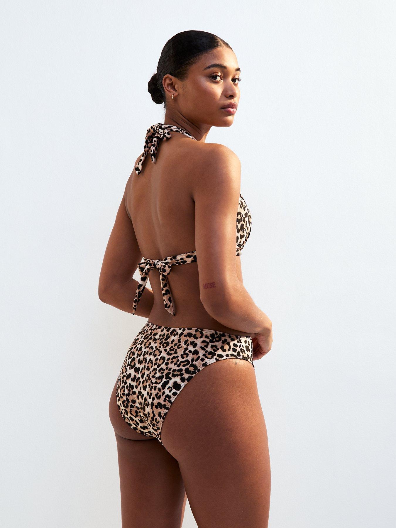Image 2 of 5 of New Look Brown Leopard Print High Rise Bikini Bottoms