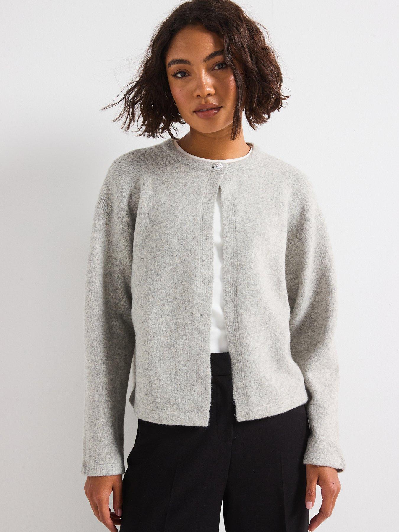 Image 1 of 6 of JDY Long Sleeve One Button Knitted Cardigan - Light Grey
