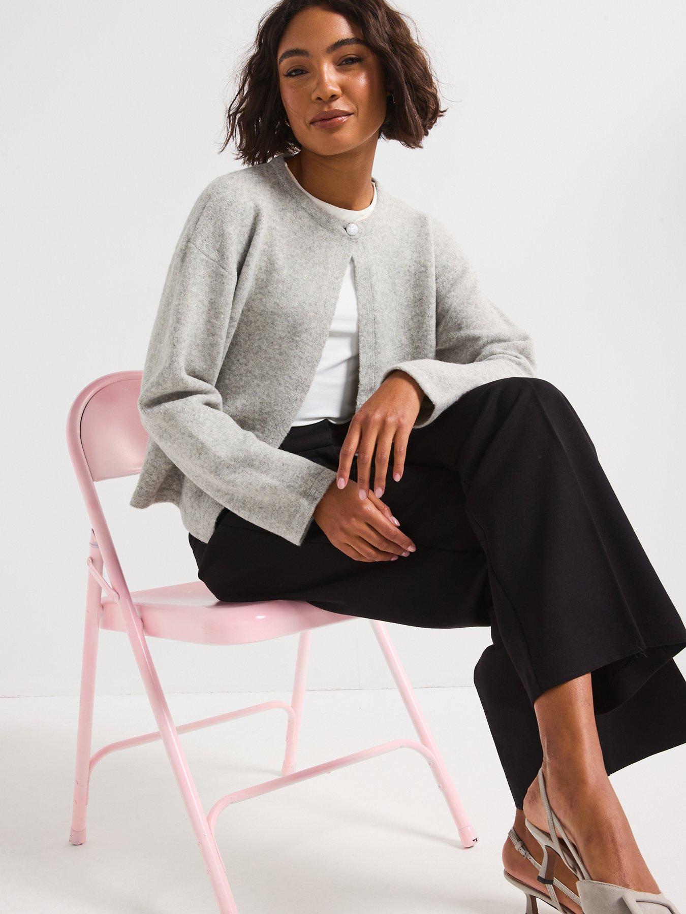 Image 4 of 6 of JDY Long Sleeve One Button Knitted Cardigan - Light Grey