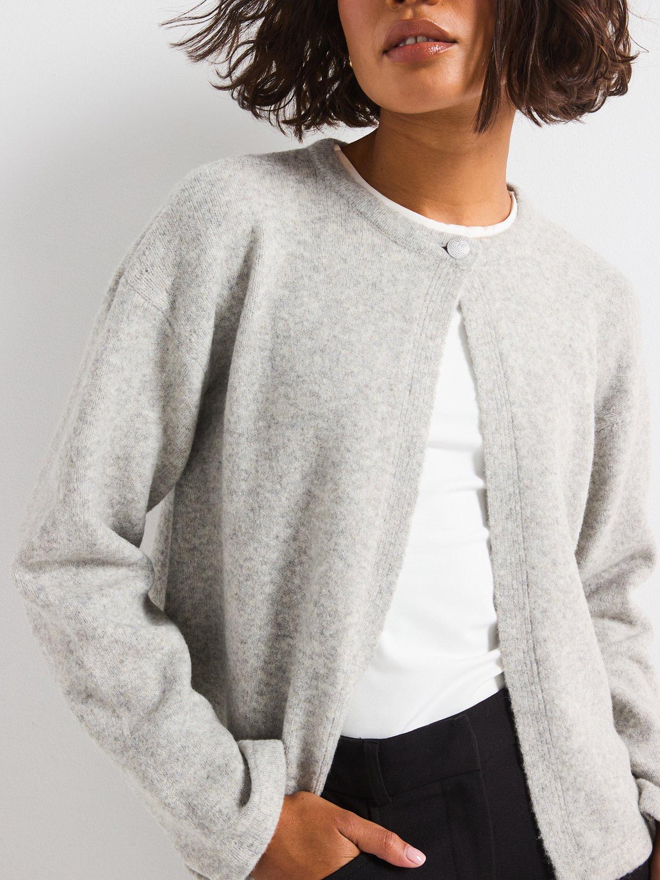 Image 6 of 6 of JDY Long Sleeve One Button Knitted Cardigan - Light Grey