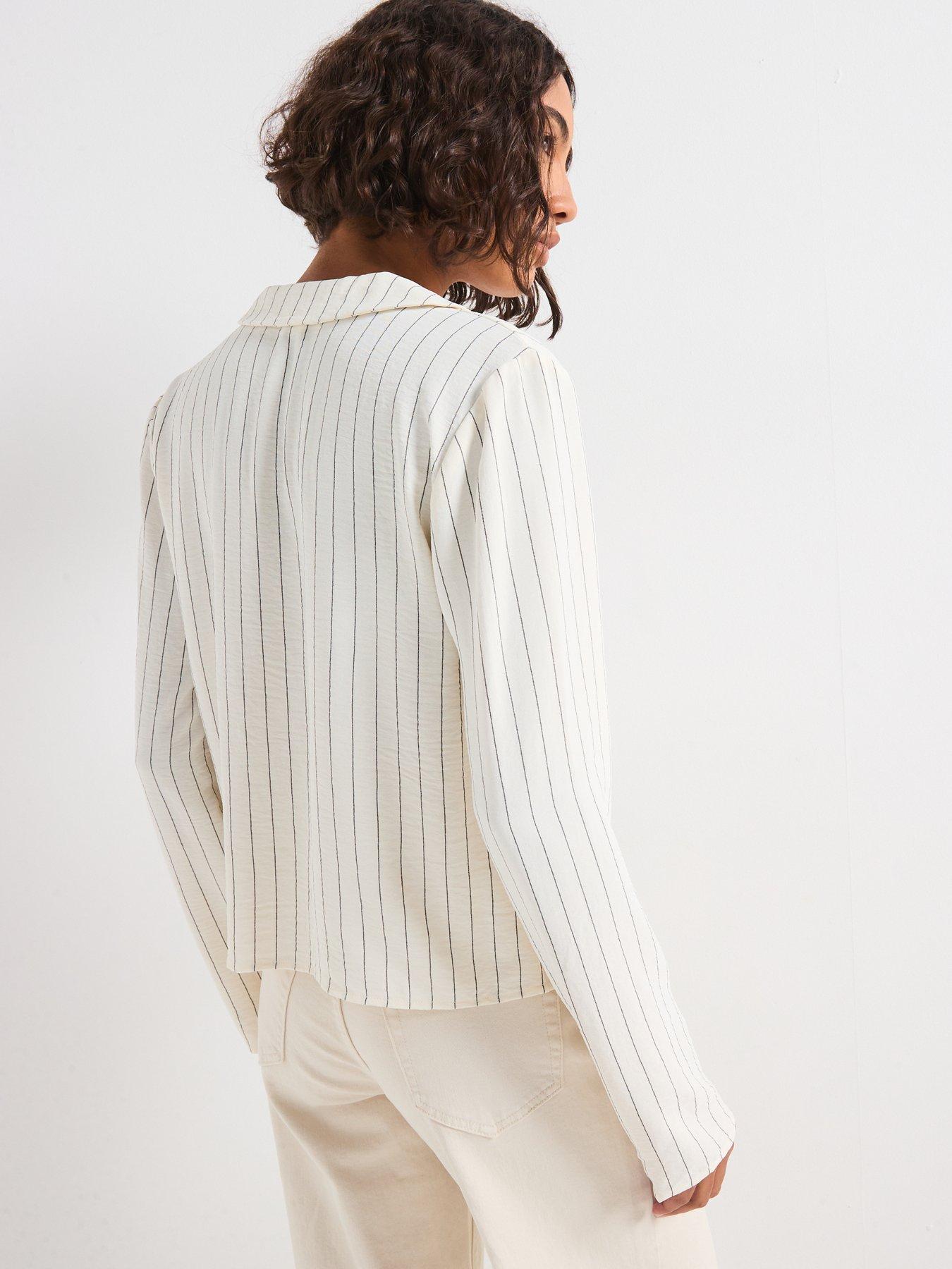 Image 2 of 6 of Only Pin Stripe Long Sleeve Tie Shirt - White
