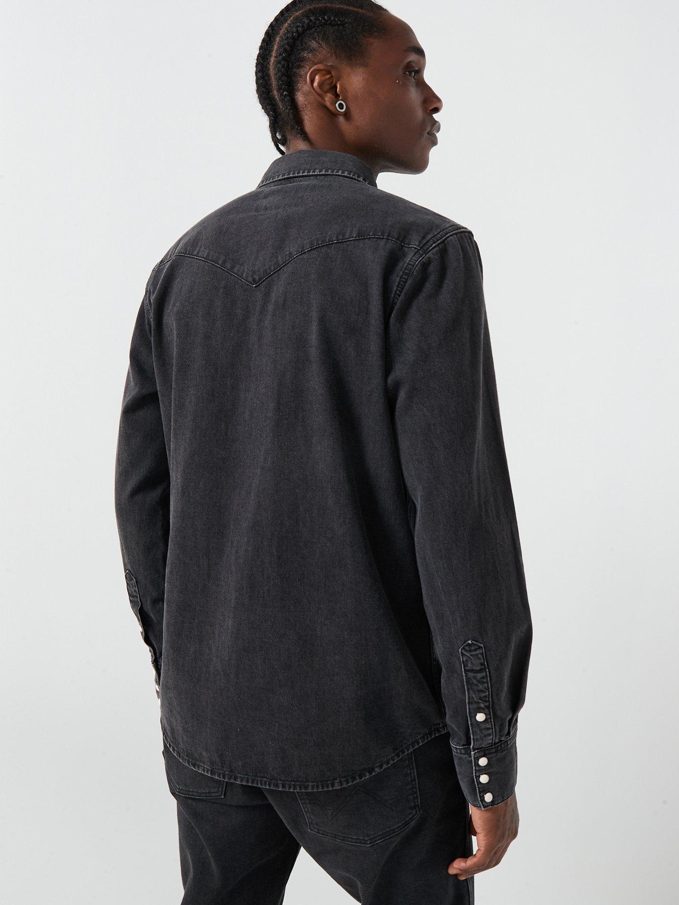 wrangler-long-sleeve-western-denim-shirt-blackstillFront