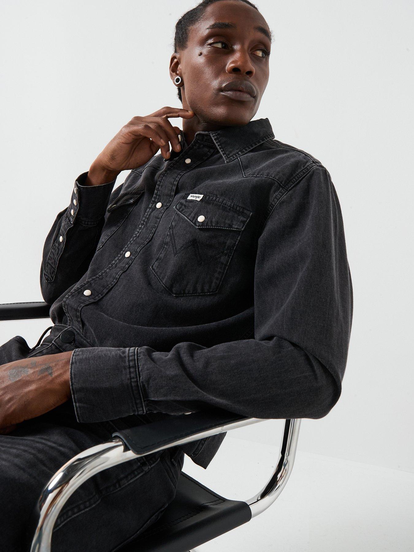 wrangler-long-sleeve-western-denim-shirt-blackdetail