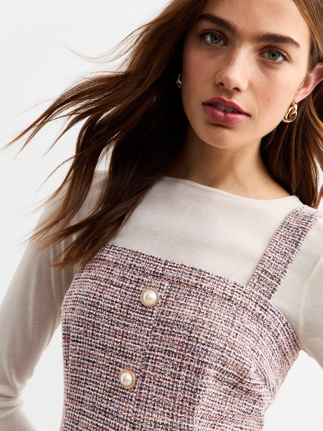 new-look-pink-faux-pearl-checked-boucleacute-pinafore-dressoutfit