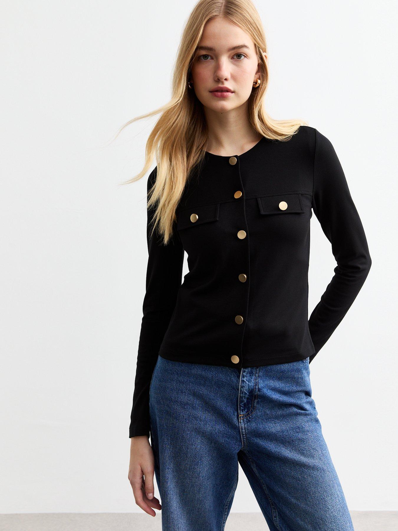 new-look-black-ponte-buttoned-cardiganback