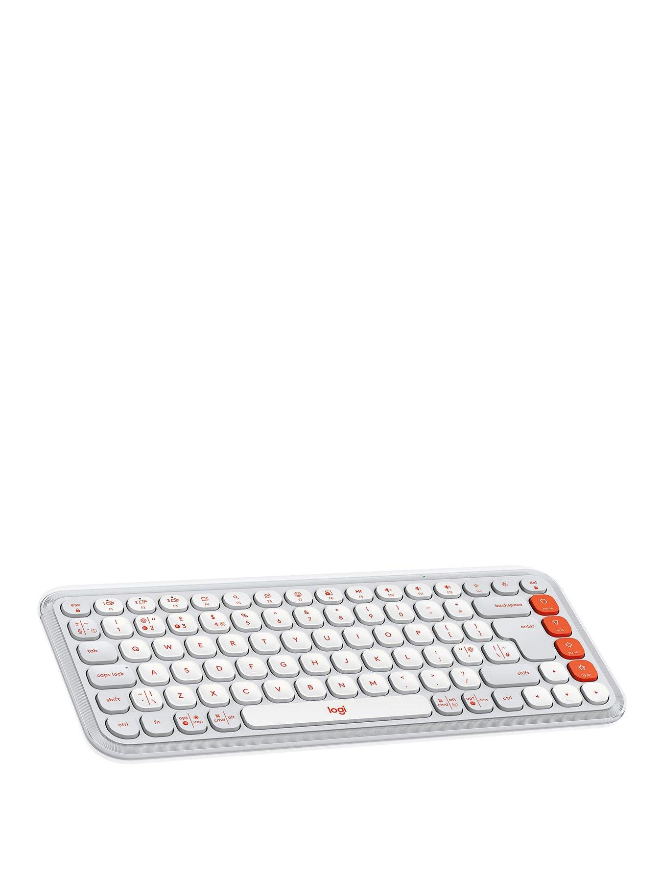 Image of Logitech POP ICON KEYS Wireless Bluetooth Keyboard for Laptop, Tablet, PC – Off-White and Orange