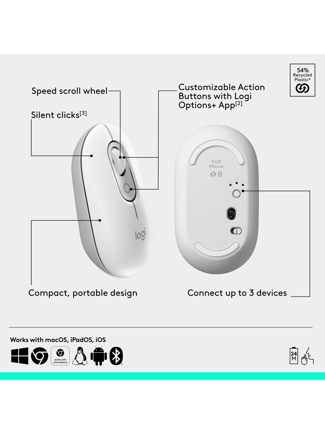 Image 6 of 8 of Logitech Logitech Pop Portable Wireless Bluetooth Mouse With Programmable Buttons And Quiet Clicks - Off-White