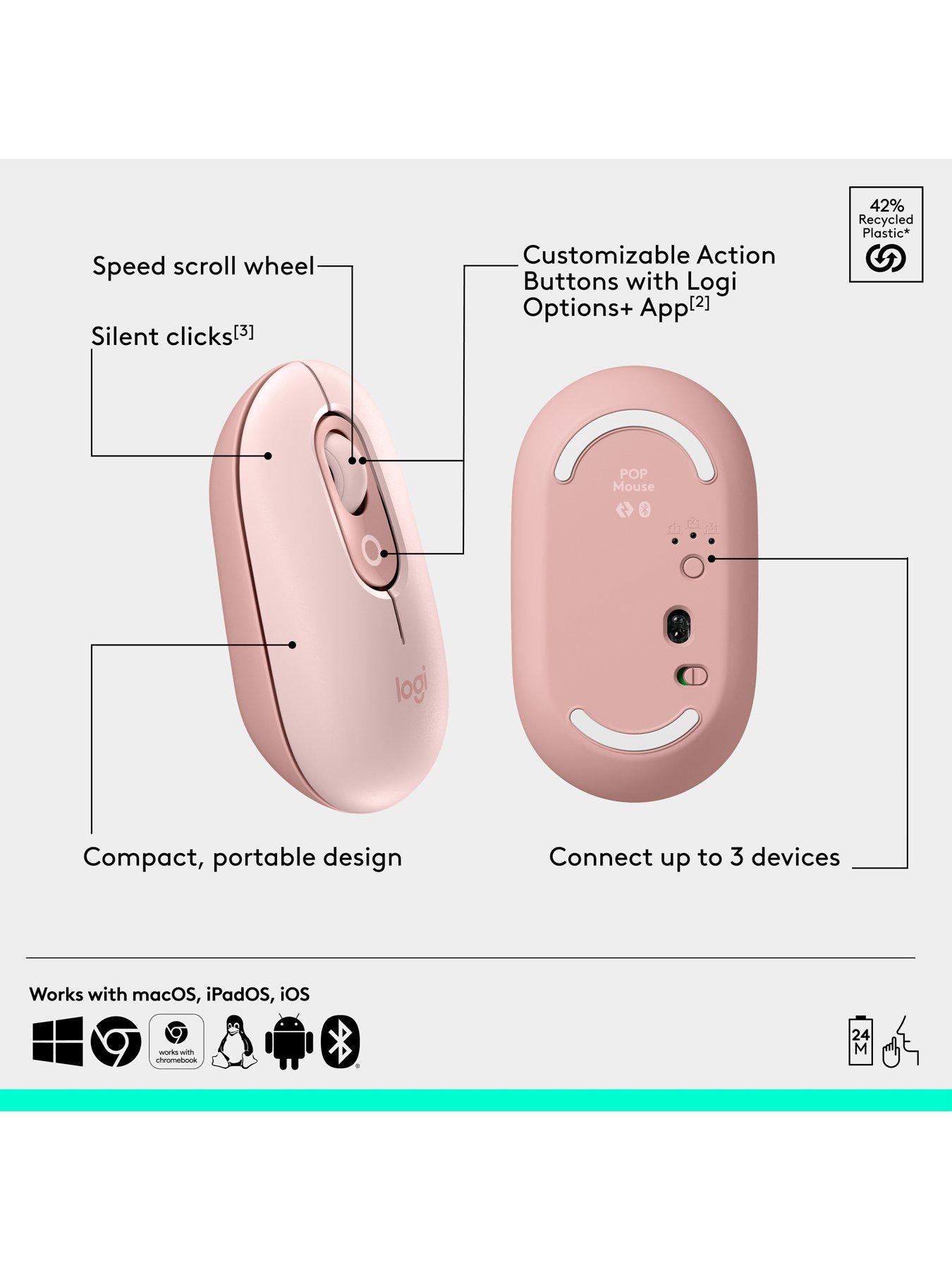 Image 6 of 7 of Logitech Logitech Pop Portable Wireless Bluetooth Mouse With Programmable Buttons And Quiet Clicks - Rose