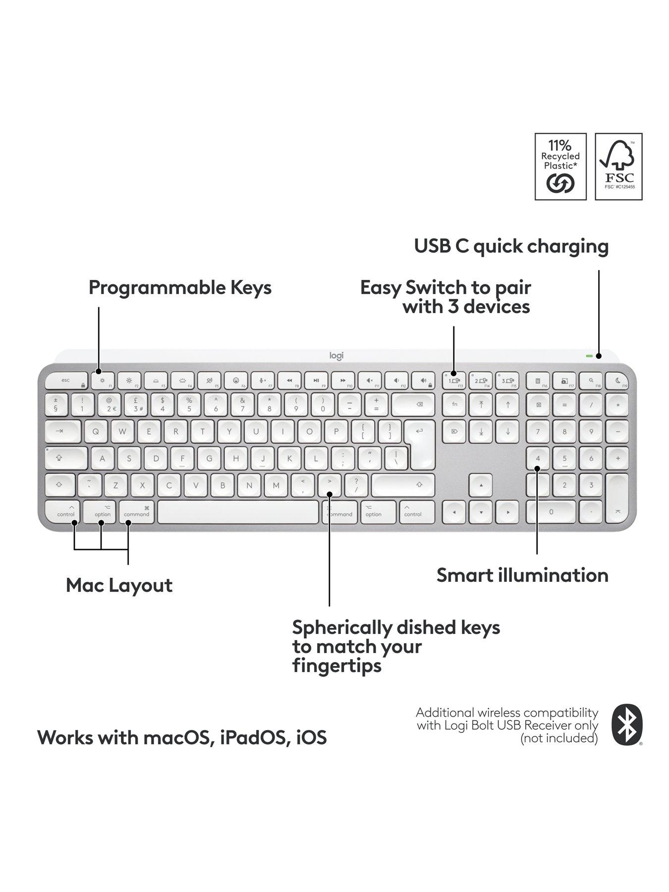 Image 6 of 8 of Logitech Logitech Mx Keys S For Mac &nbsp;Advanced Wireless Illuminated Keyboard Pale Grey