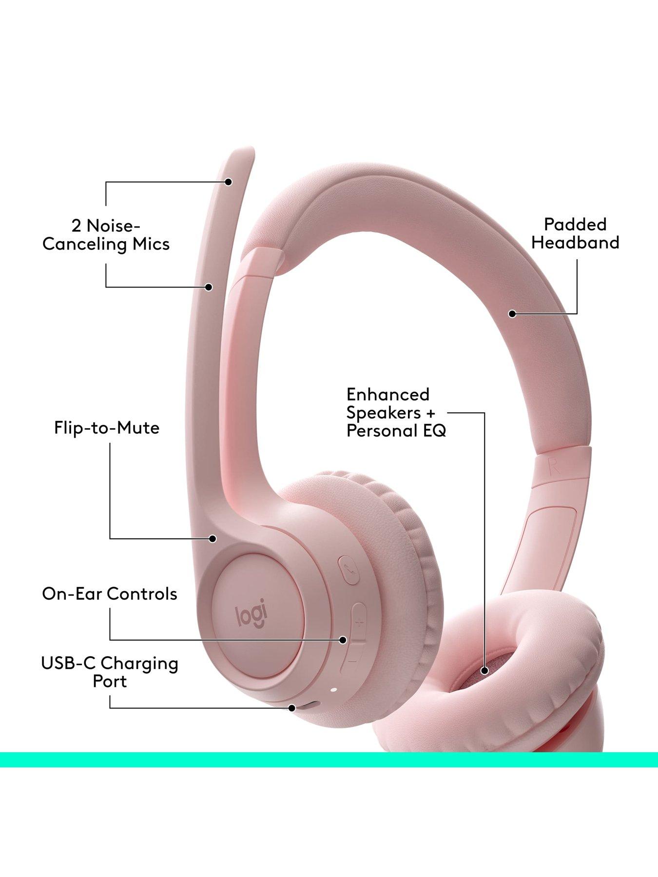 Image 6 of 8 of Logitech Logitech Zone 300 Wireless Bluetooth Headset With Noise-Cancelling Microphone, Compatible With Windows, Mac, Chrome, Linux, Ios, Android-Rose