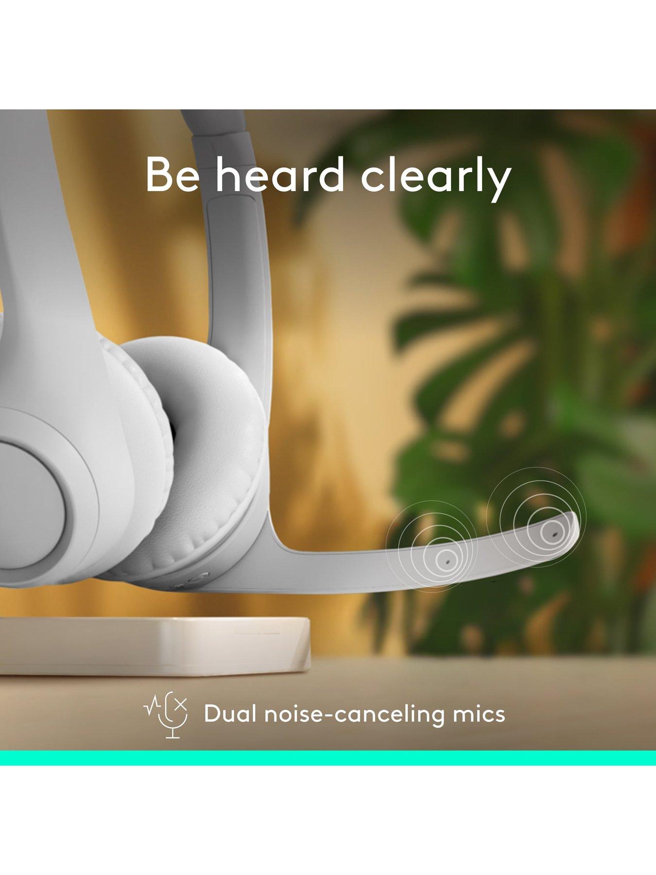 Image 2 of 8 of Logitech Logitech Zone 300 Wireless Bluetooth Headset With Noise-Cancelling Microphone, Compatible With Windows, Mac, Chrome, Linux, Ios, Android-Off-White