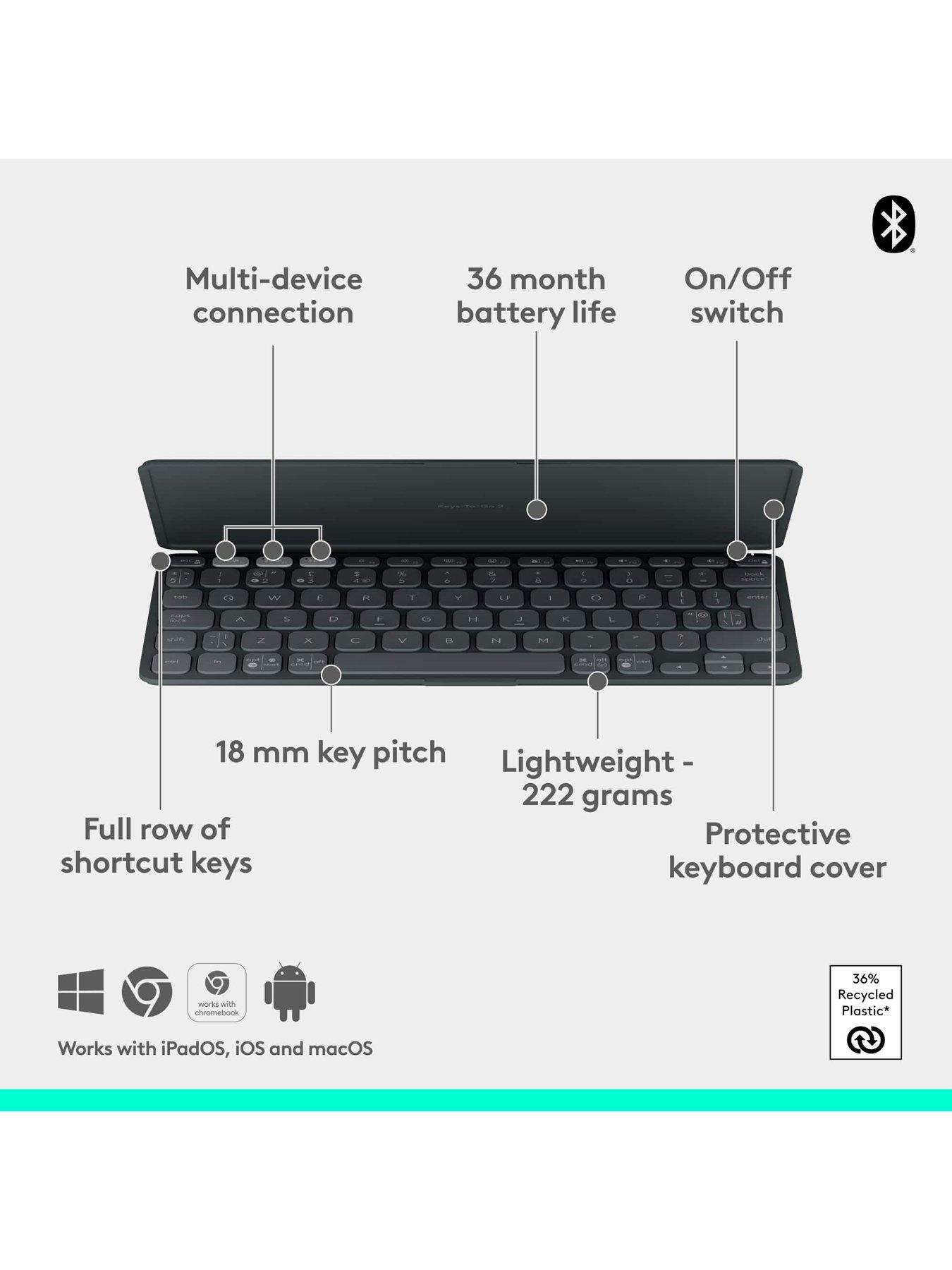 Image 6 of 8 of Logitech Logitech Keys-To-Go 2 Portable Bluetooth Keyboard For Tablet With Built-In Cover, Slim And Compact Wireless Keyboard For Windows Graphite