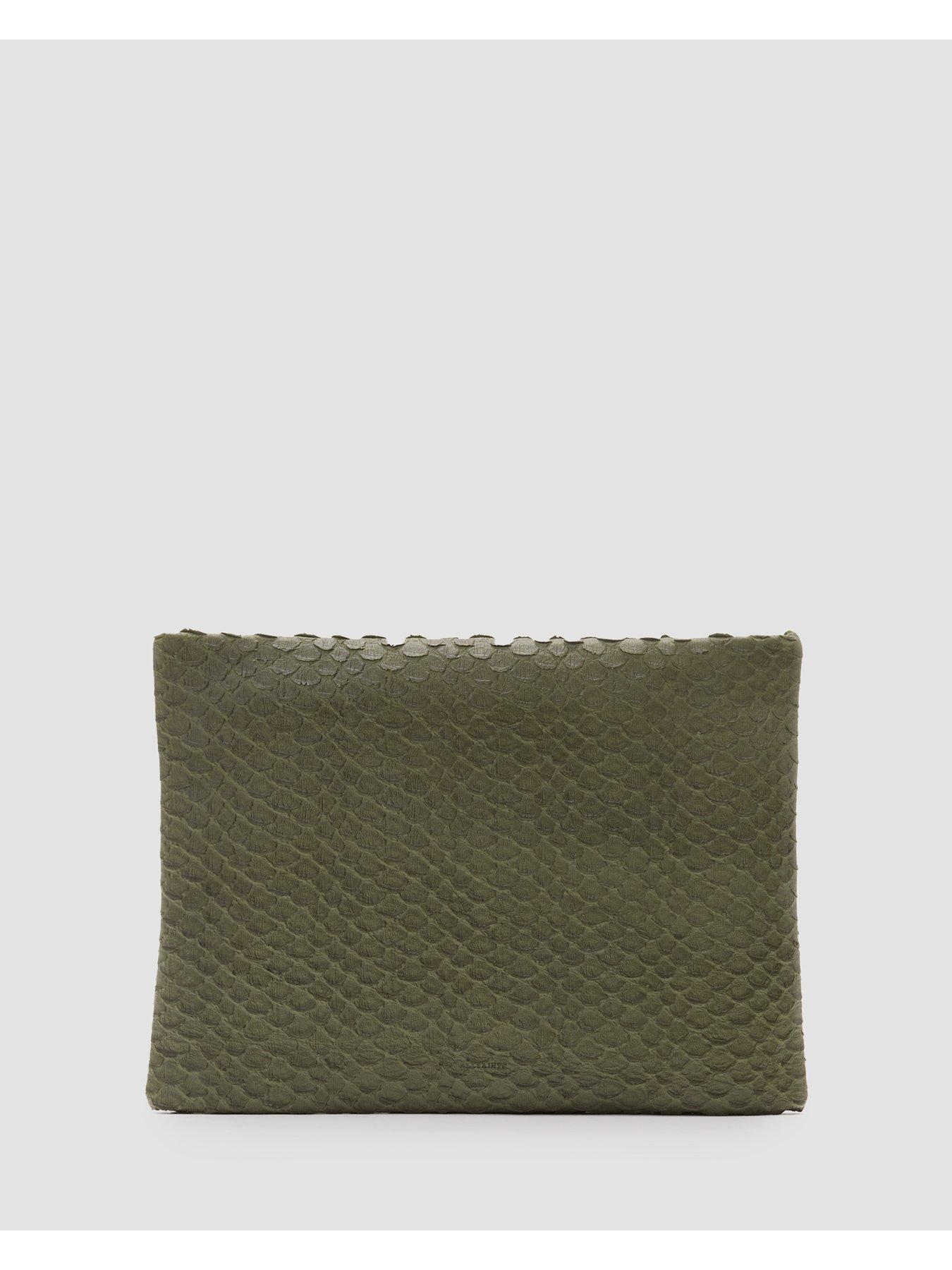 allsaints-bettina-snake-clutch-dark-greenstillFront