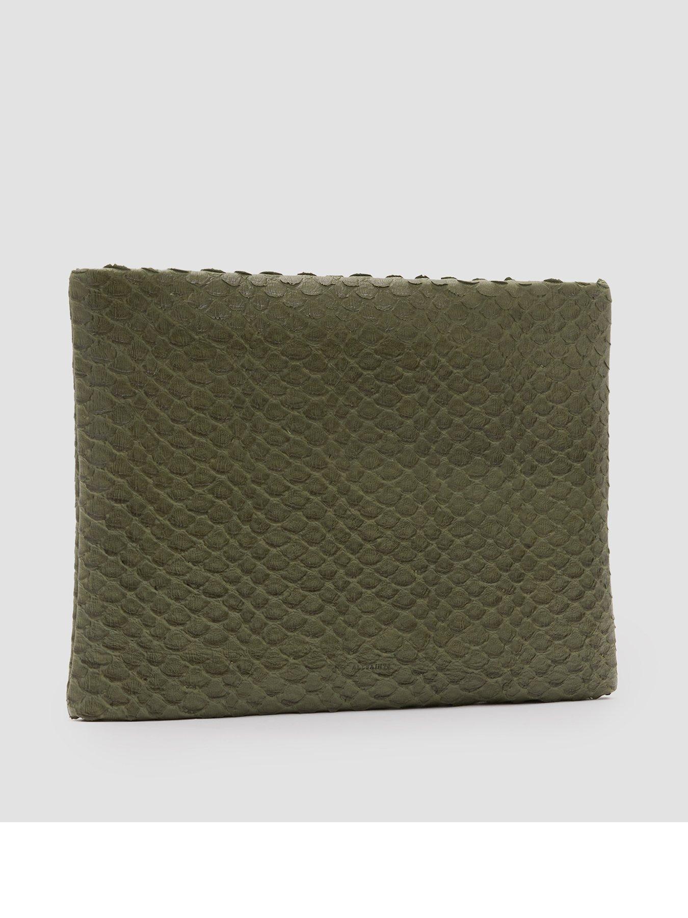 allsaints-bettina-snake-clutch-dark-greenback