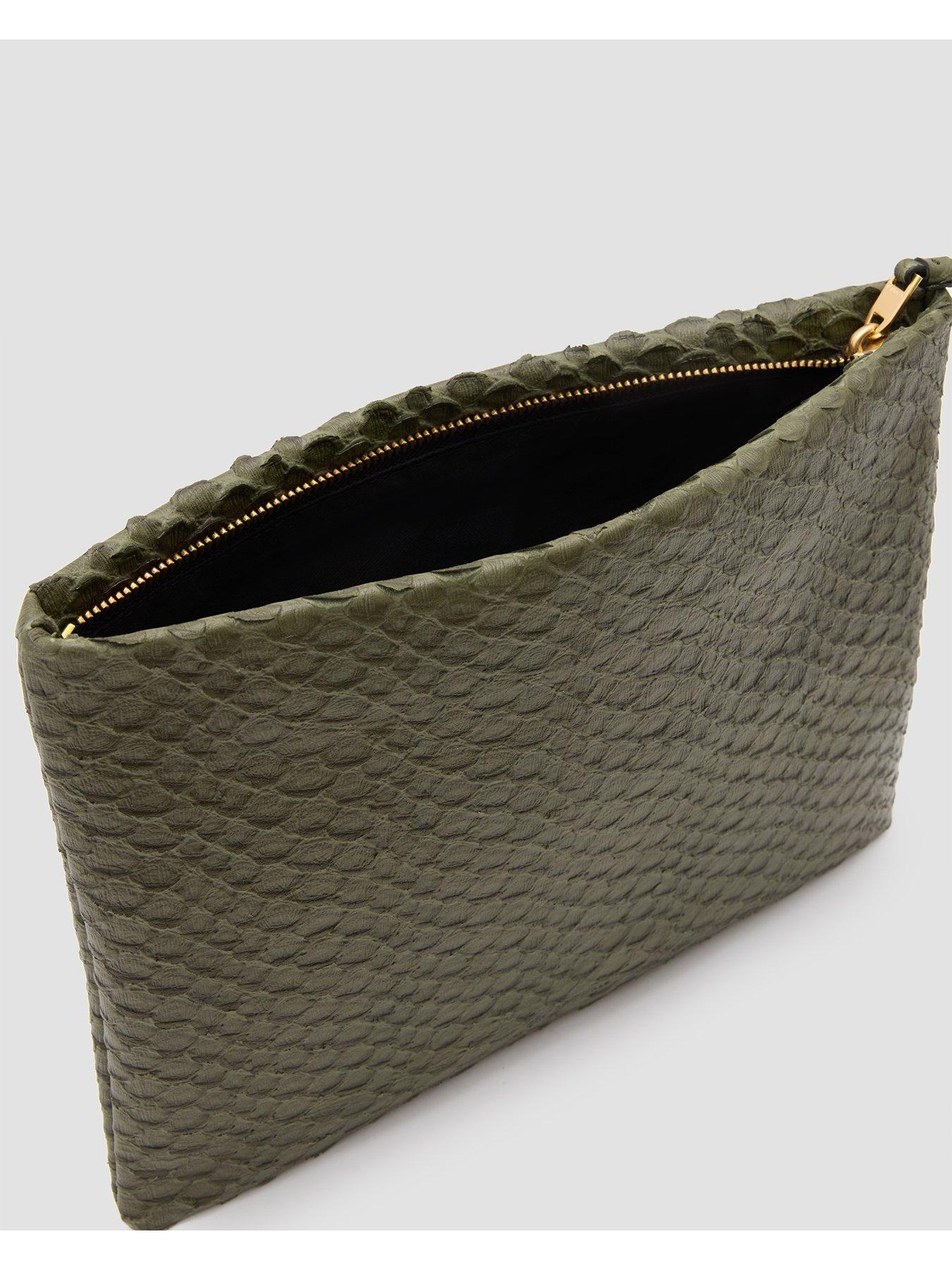 allsaints-bettina-snake-clutch-dark-greendetail