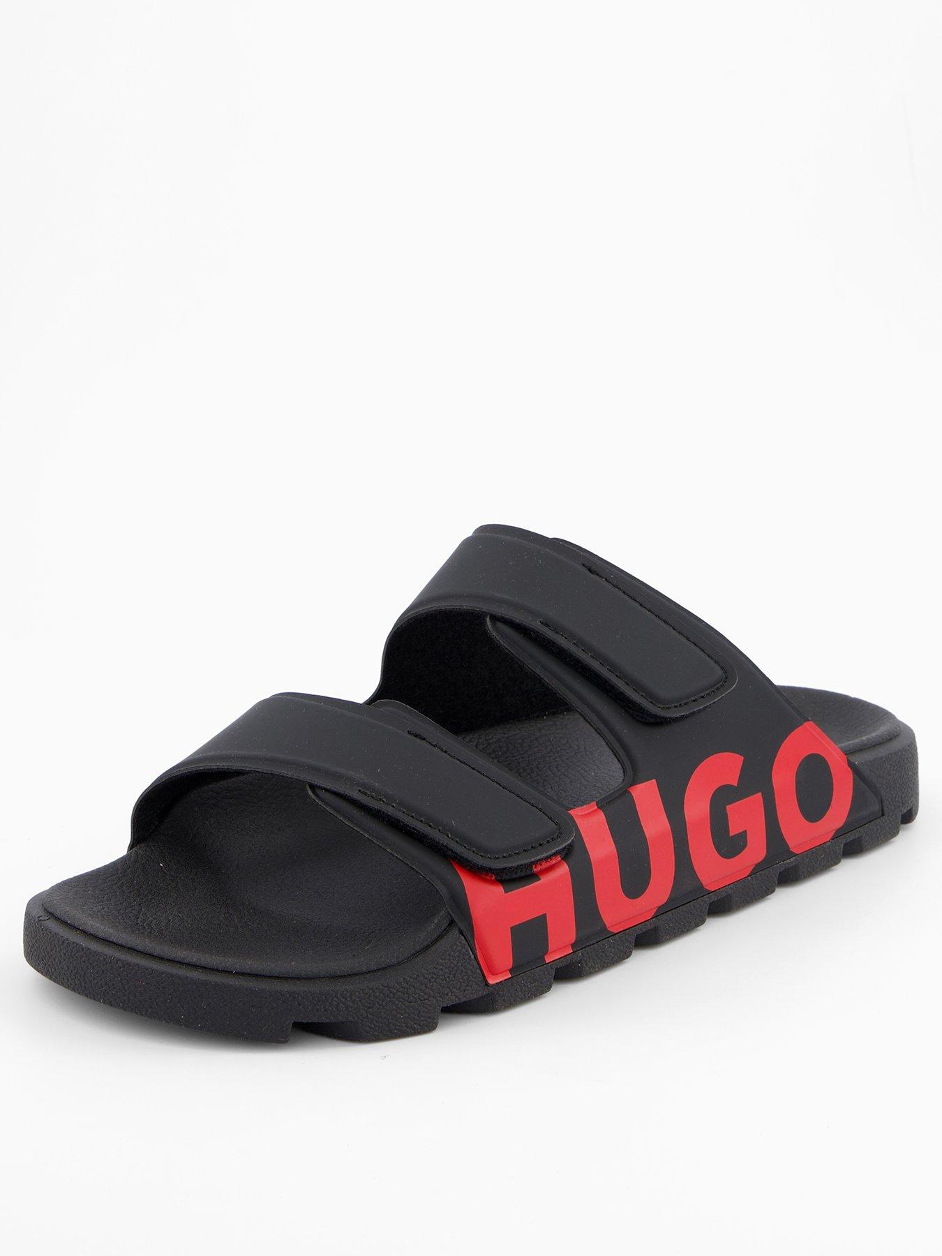 Image 1 of 6 of HUGO Men's Evander Two Strap Logo Sandals - Black