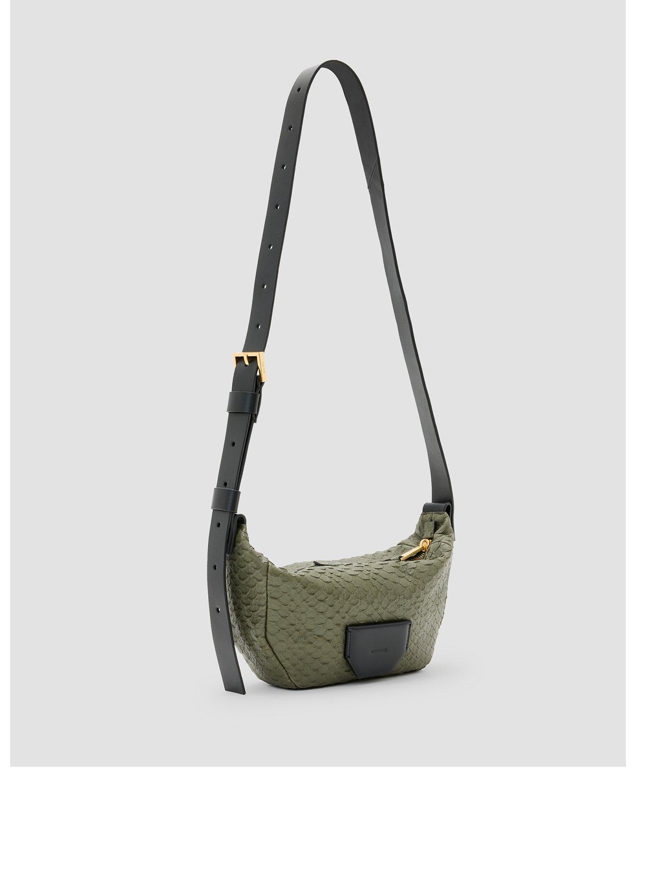 Image 3 of 5 of AllSaints Madea Snake Effect Leather Crossbody Bag - Dark Green