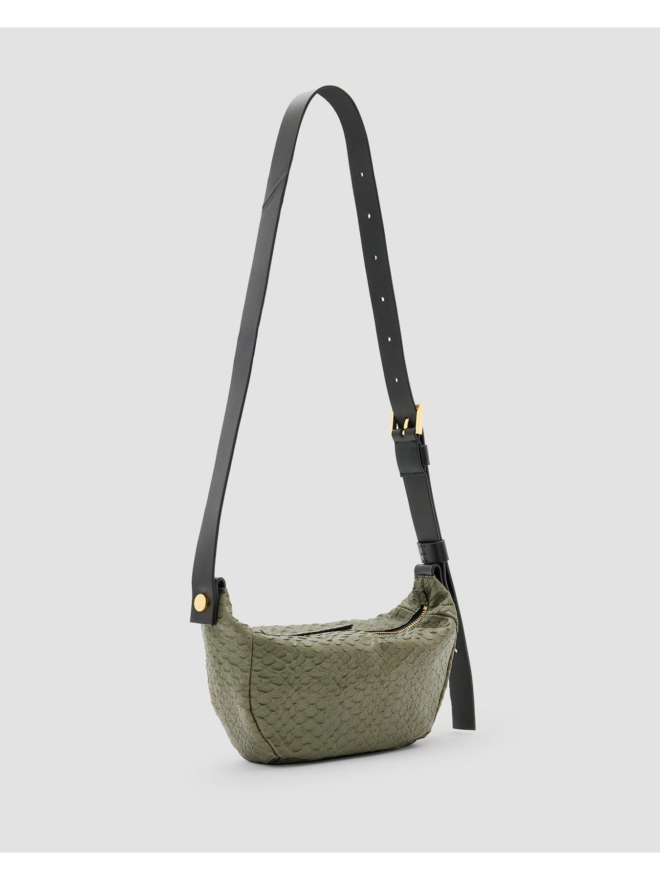 Image 4 of 5 of AllSaints Madea Snake Effect Leather Crossbody Bag - Dark Green