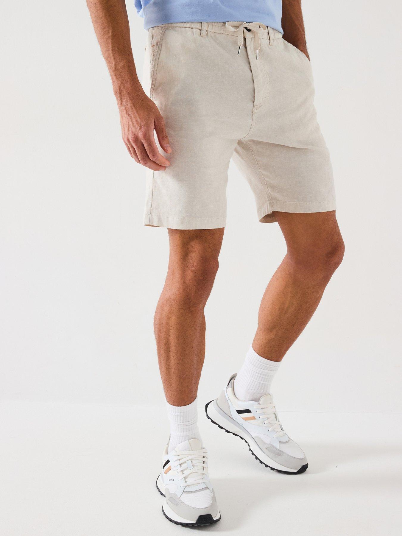 Image of BOSS Tapered Fit Linen Shorts - Light Beige