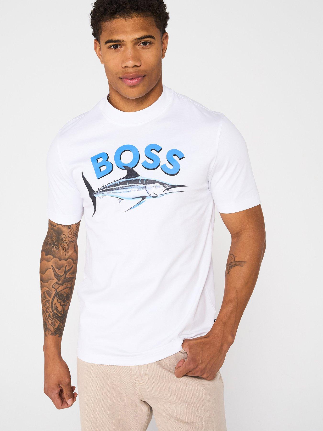 Image 1 of 5 of BOSS Fish Logo T-Shirt - White/Natural