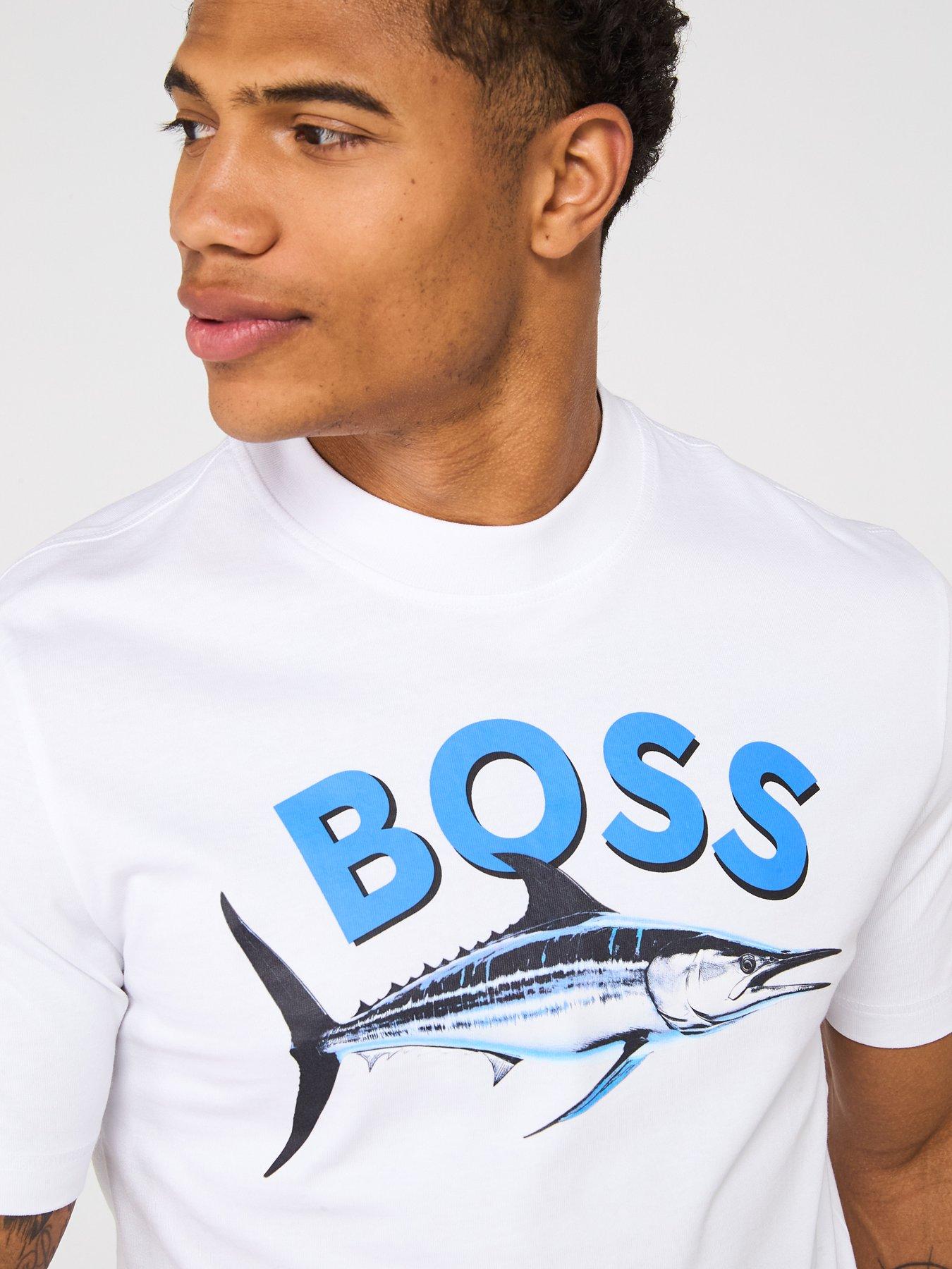 Image 4 of 5 of BOSS Fish Logo T-Shirt - White/Natural