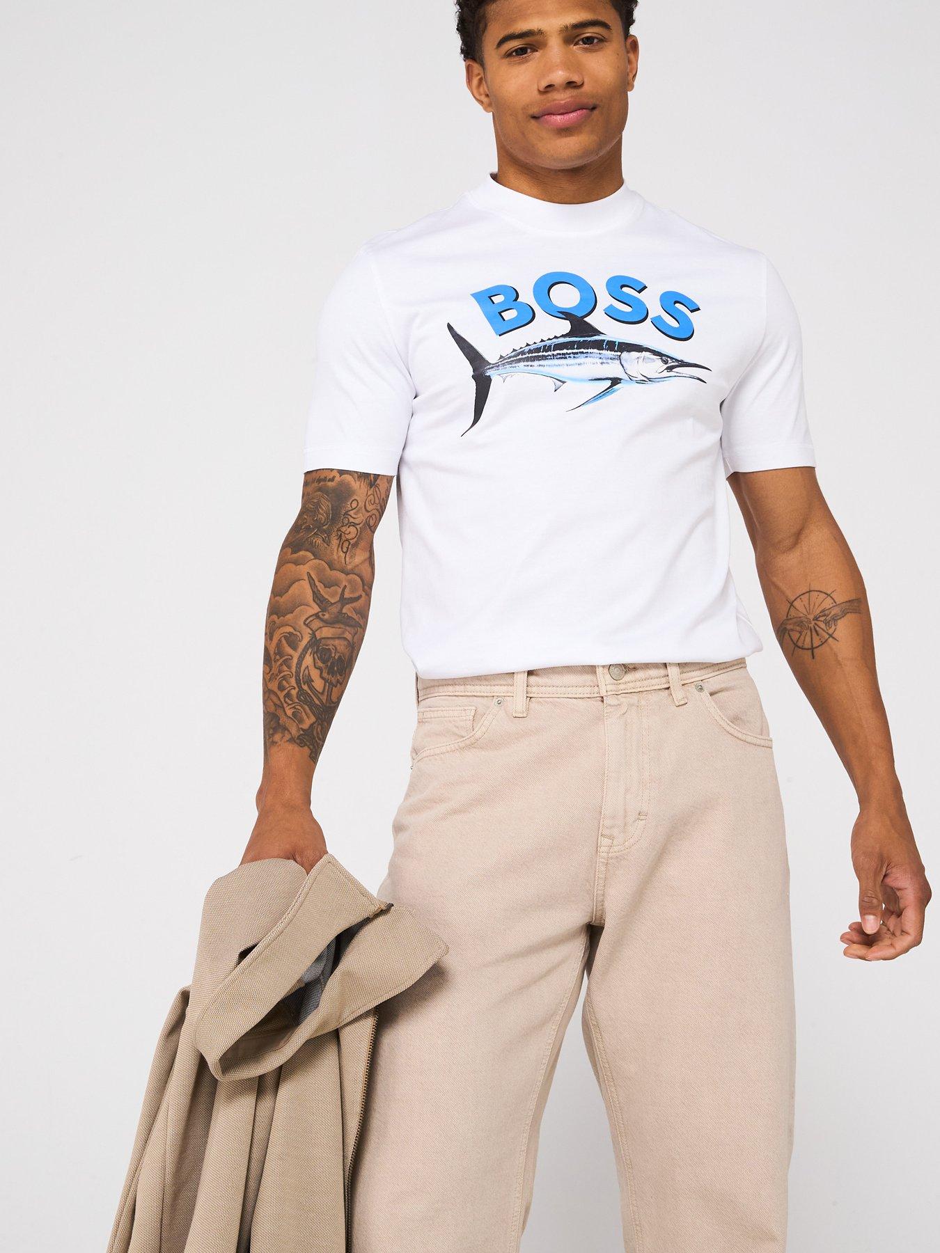 Image 5 of 5 of BOSS Fish Logo T-Shirt - White/Natural