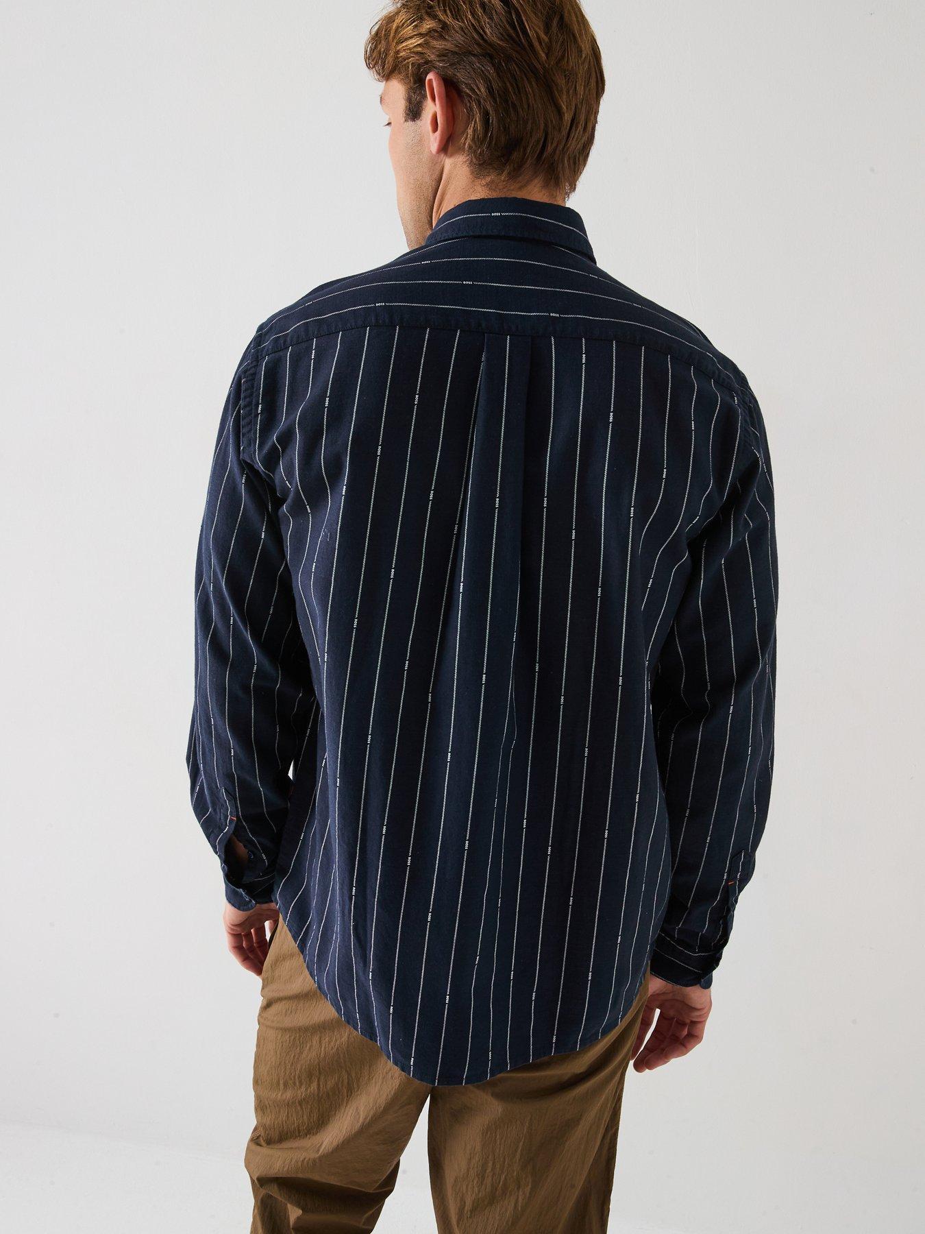 Image 2 of 6 of BOSS Lambey Thin Stripe Regular Fit Casual Shirt - Dark Blue