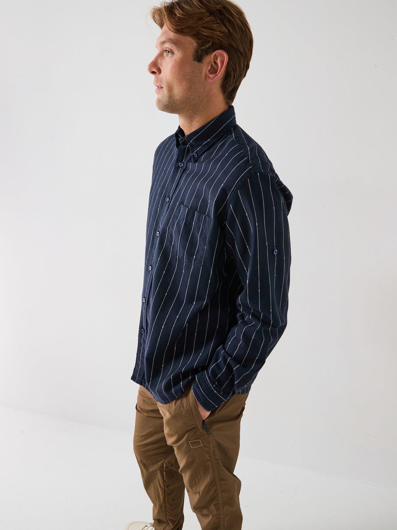 Image 5 of 6 of BOSS Lambey Thin Stripe Regular Fit Casual Shirt - Dark Blue