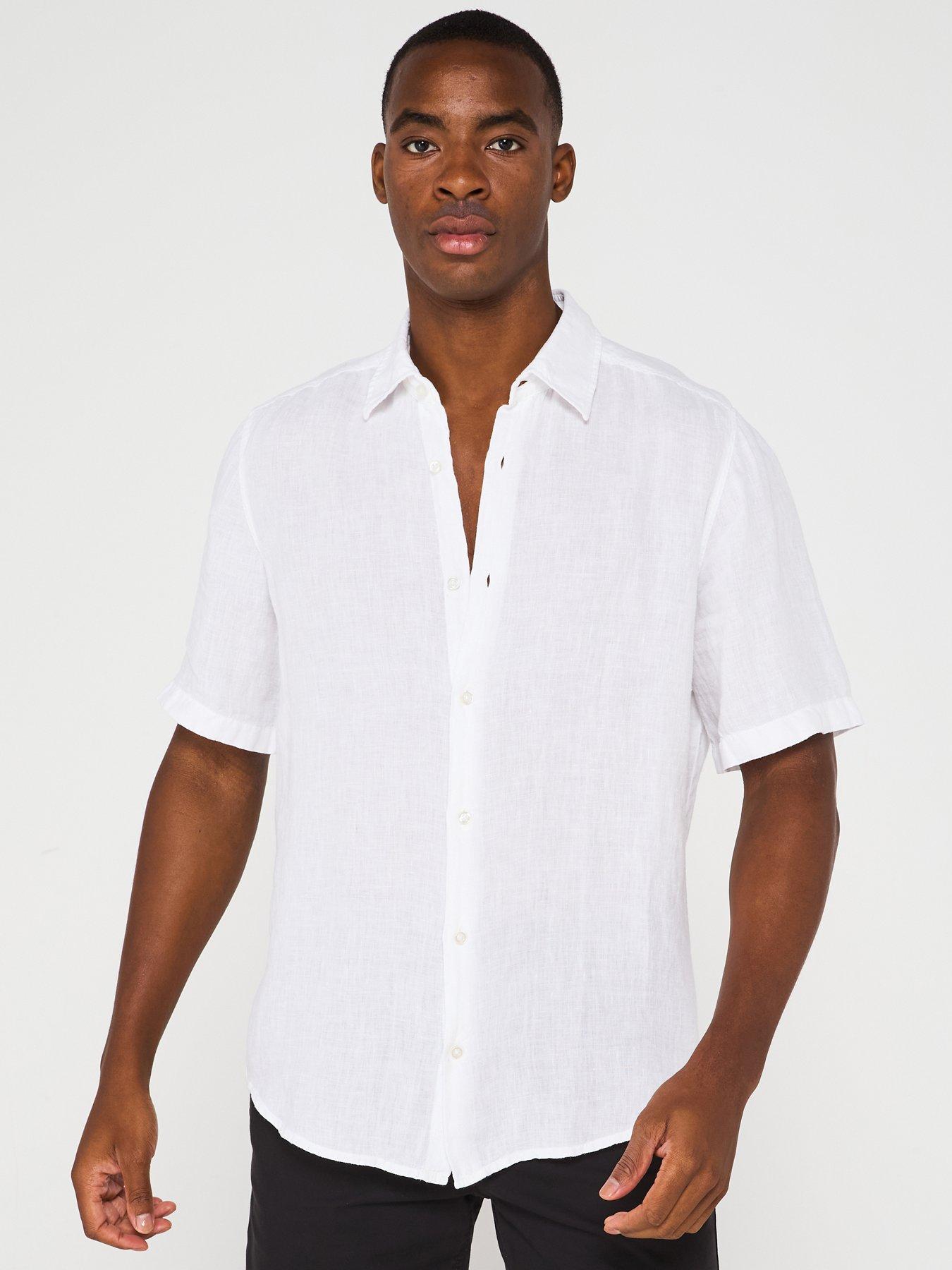 BOSS Rash 2m Short Sleeve Regular Fit Linen Shirt - White