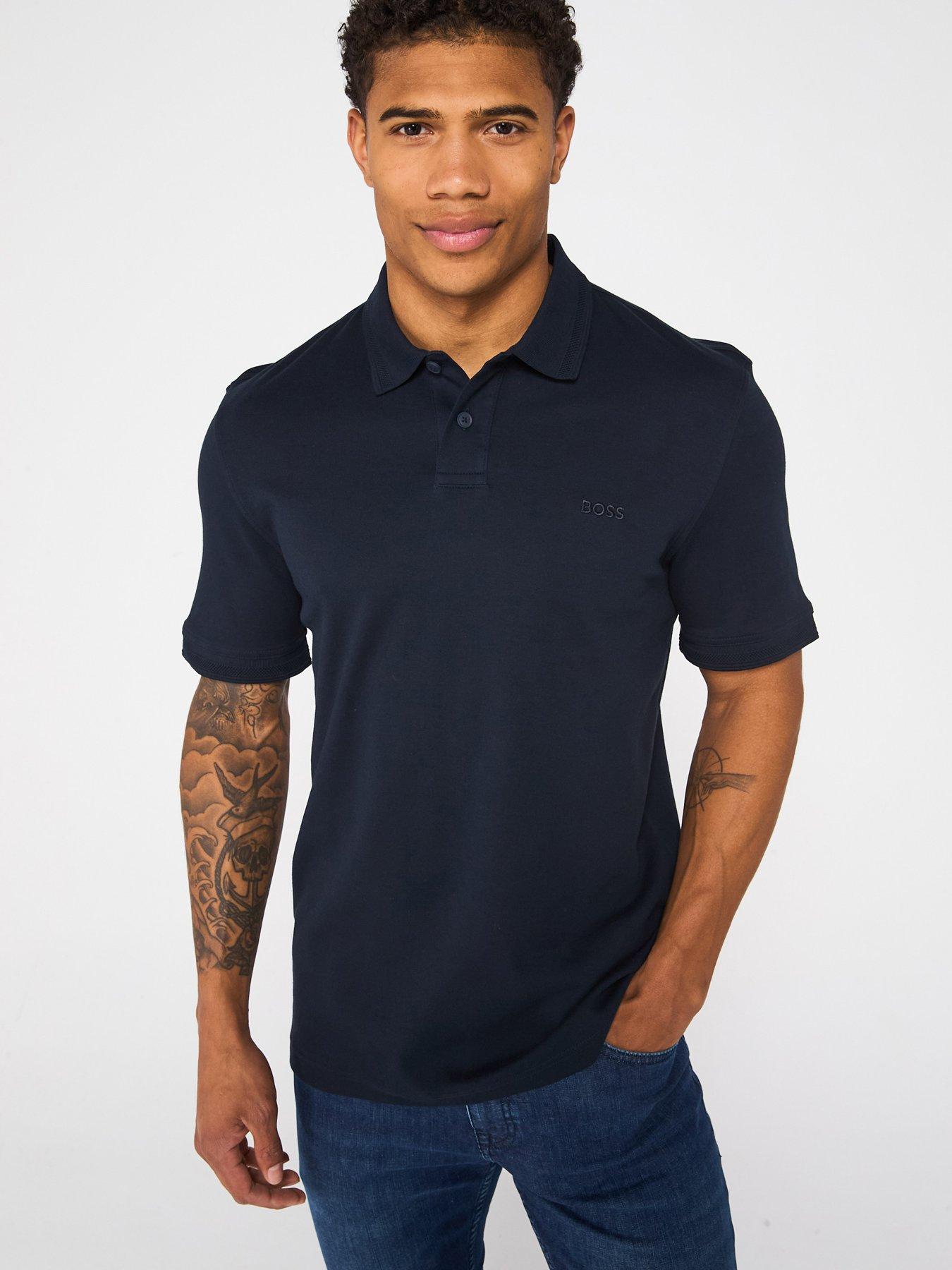 Image 1 of 5 of BOSS Interlock Tonal Logo Polo Shirt - Dark Blue