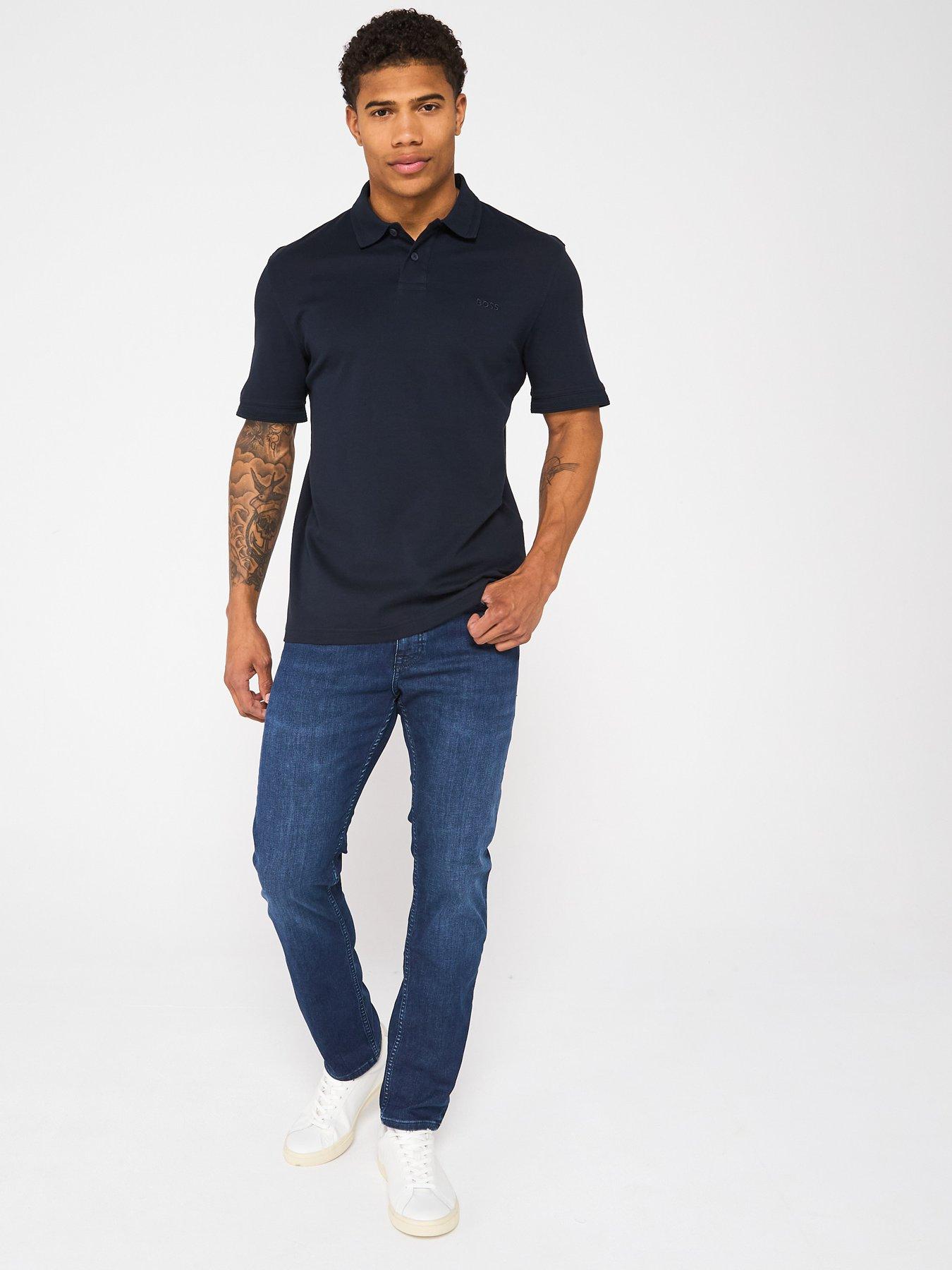 Image 3 of 5 of BOSS Interlock Tonal Logo Polo Shirt - Dark Blue