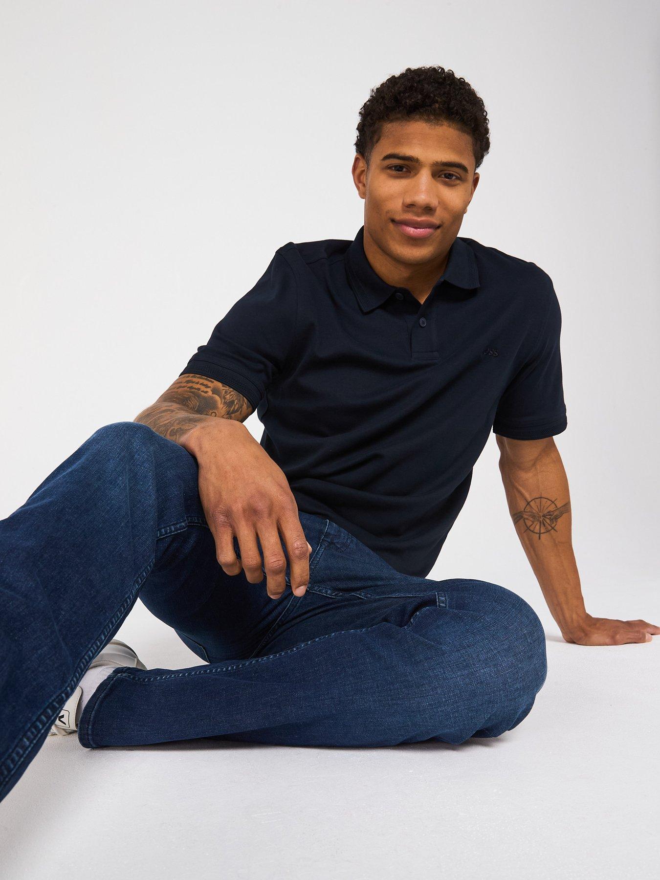 Image 5 of 5 of BOSS Interlock Tonal Logo Polo Shirt - Dark Blue
