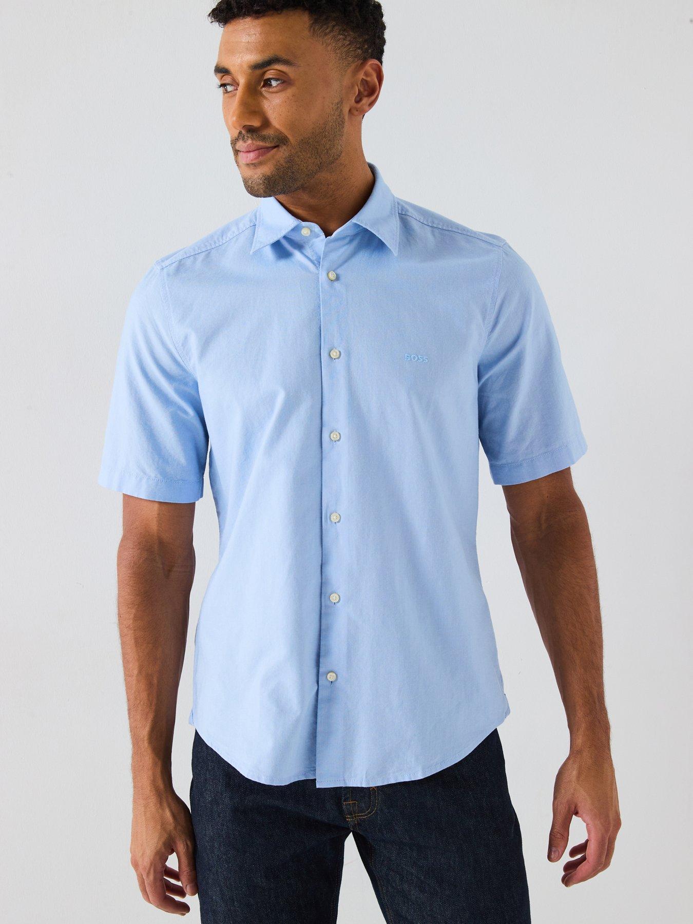 Image of BOSS Rash Short Sleeve Regular Fit Shirt - Light Blue
