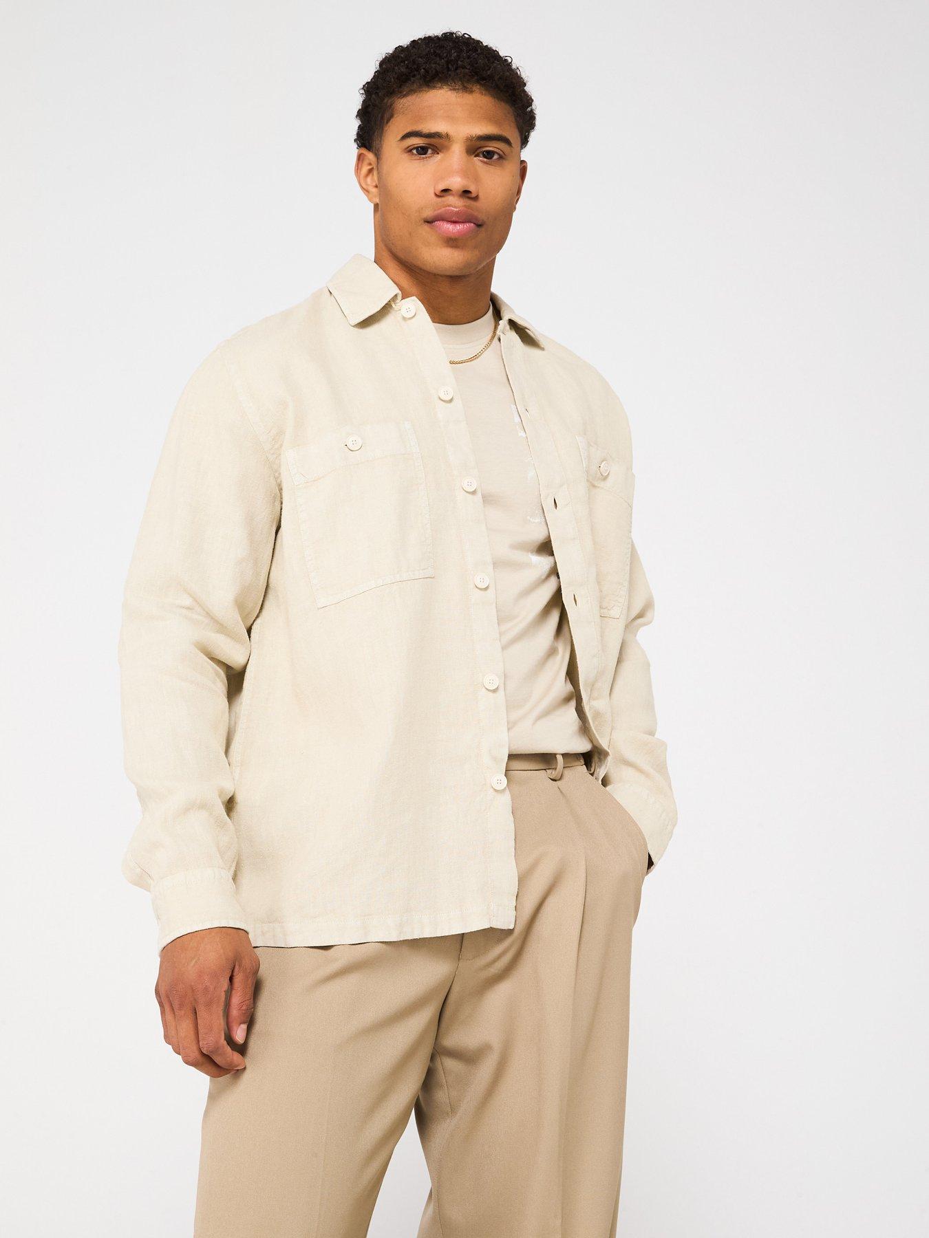 Image of BOSS Locky Linen Double Pocket Shirt - Light Beige