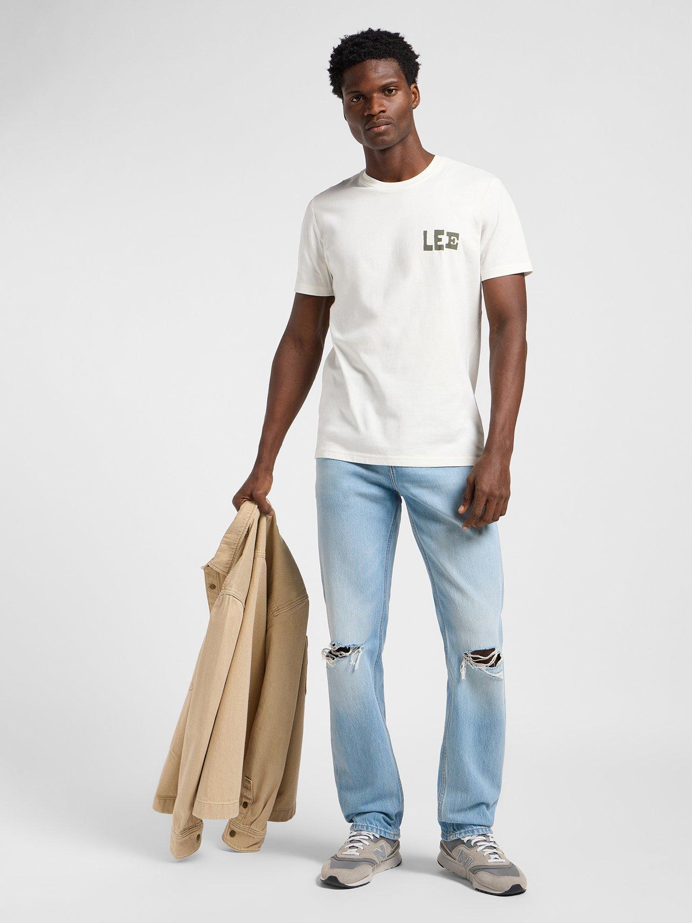 Image 1 of 5 of Lee West Regular Straight Ripped Jeans - Light Blue