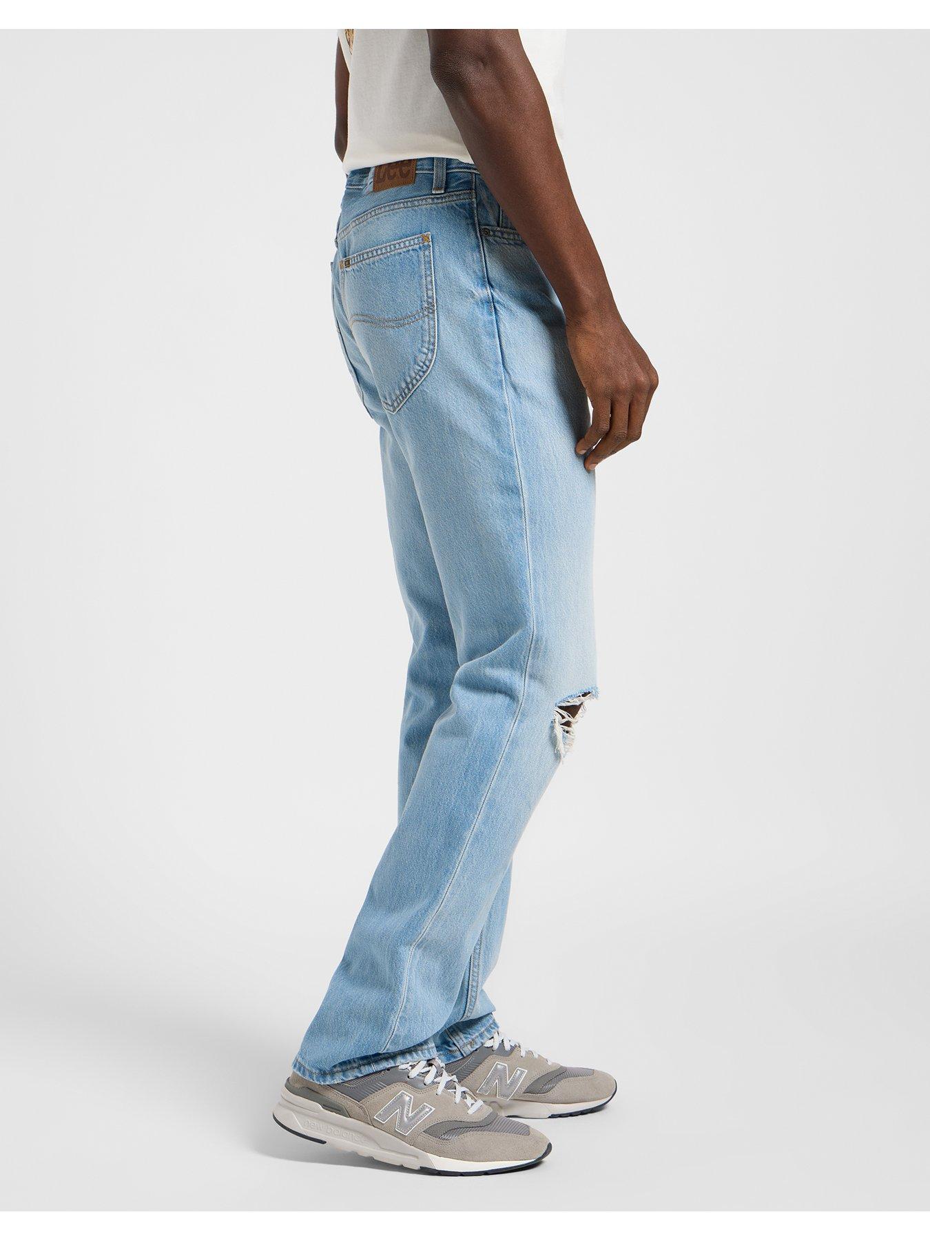 Image 4 of 5 of Lee West Regular Straight Ripped Jeans - Light Blue