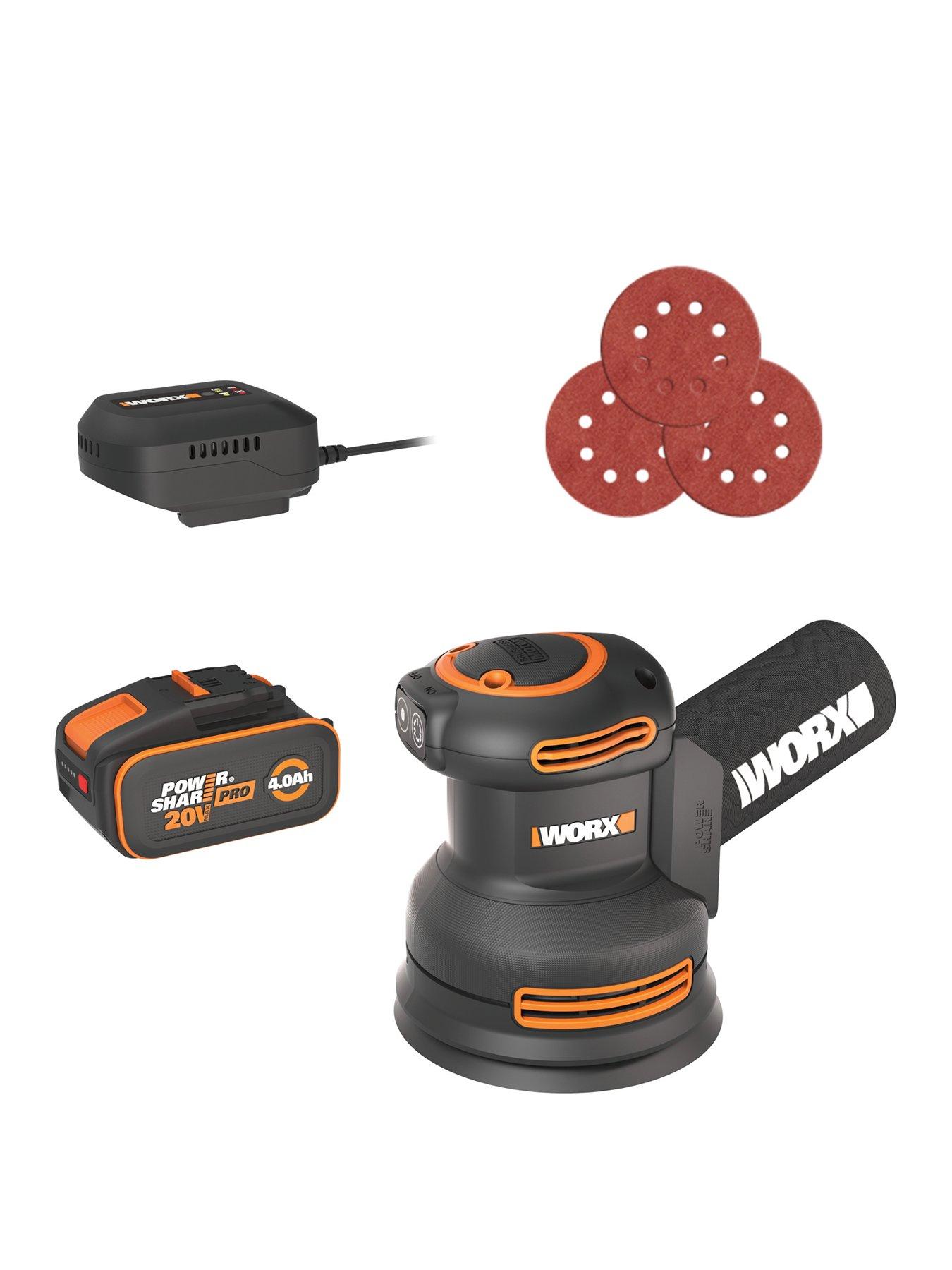 Worx 20V PowerShare Cordless Brushless Orbital Sander with x1 4.0Ah Battery  &  Charger