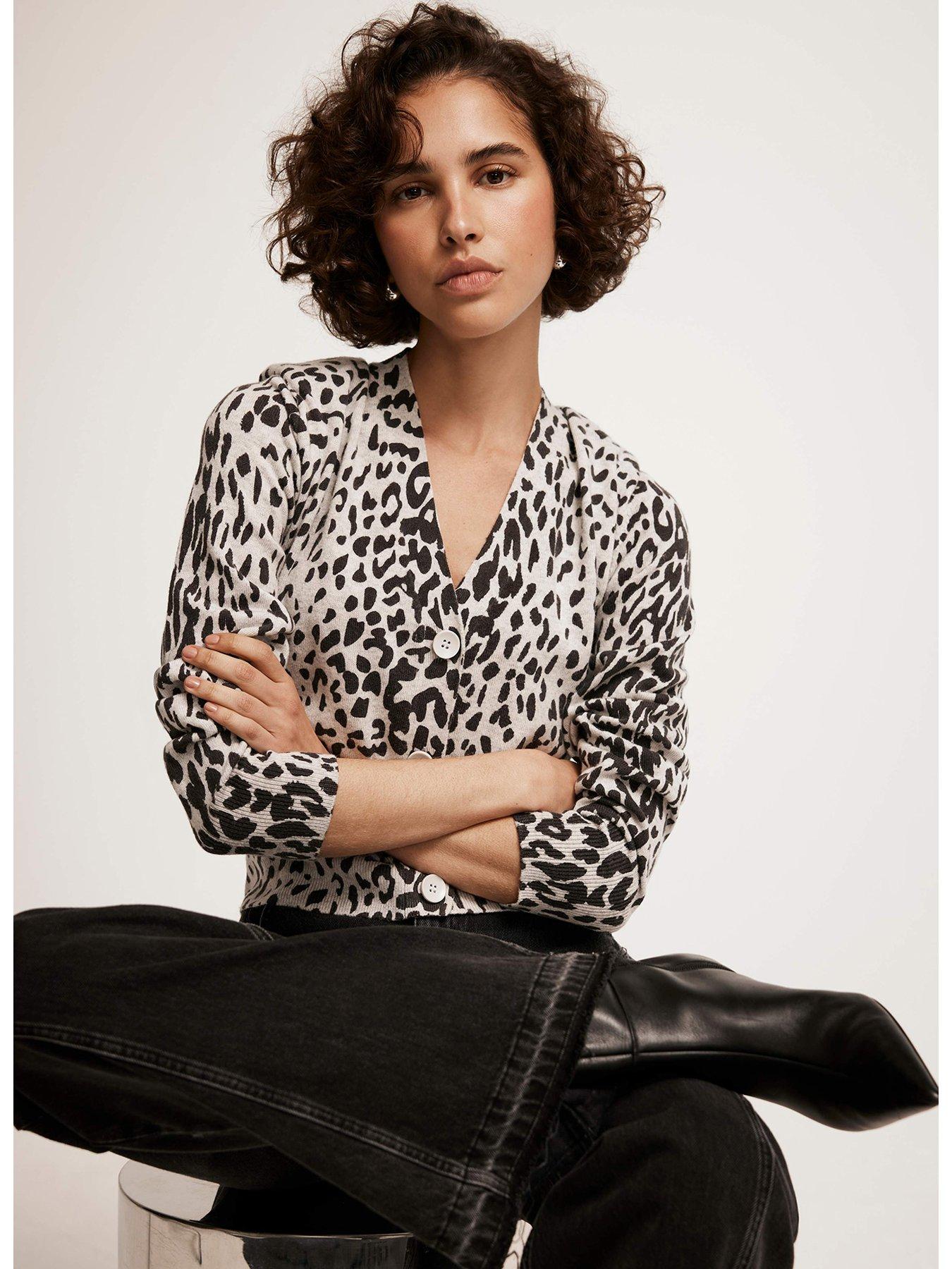Image 2 of 6 of Mint Velvet Animal Print V-Neck Cardigan - Grey