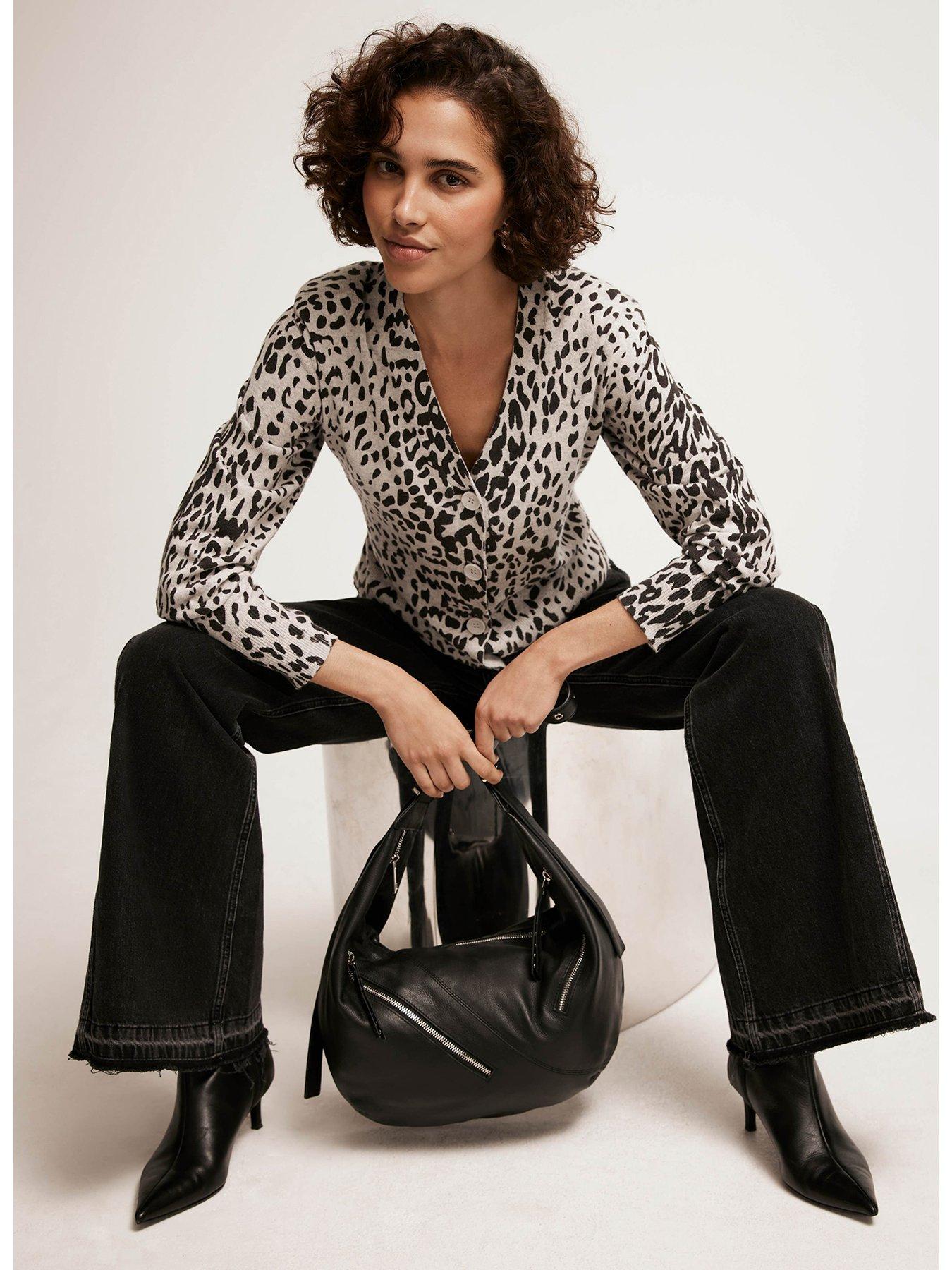 Image 3 of 6 of Mint Velvet Animal Print V-Neck Cardigan - Grey