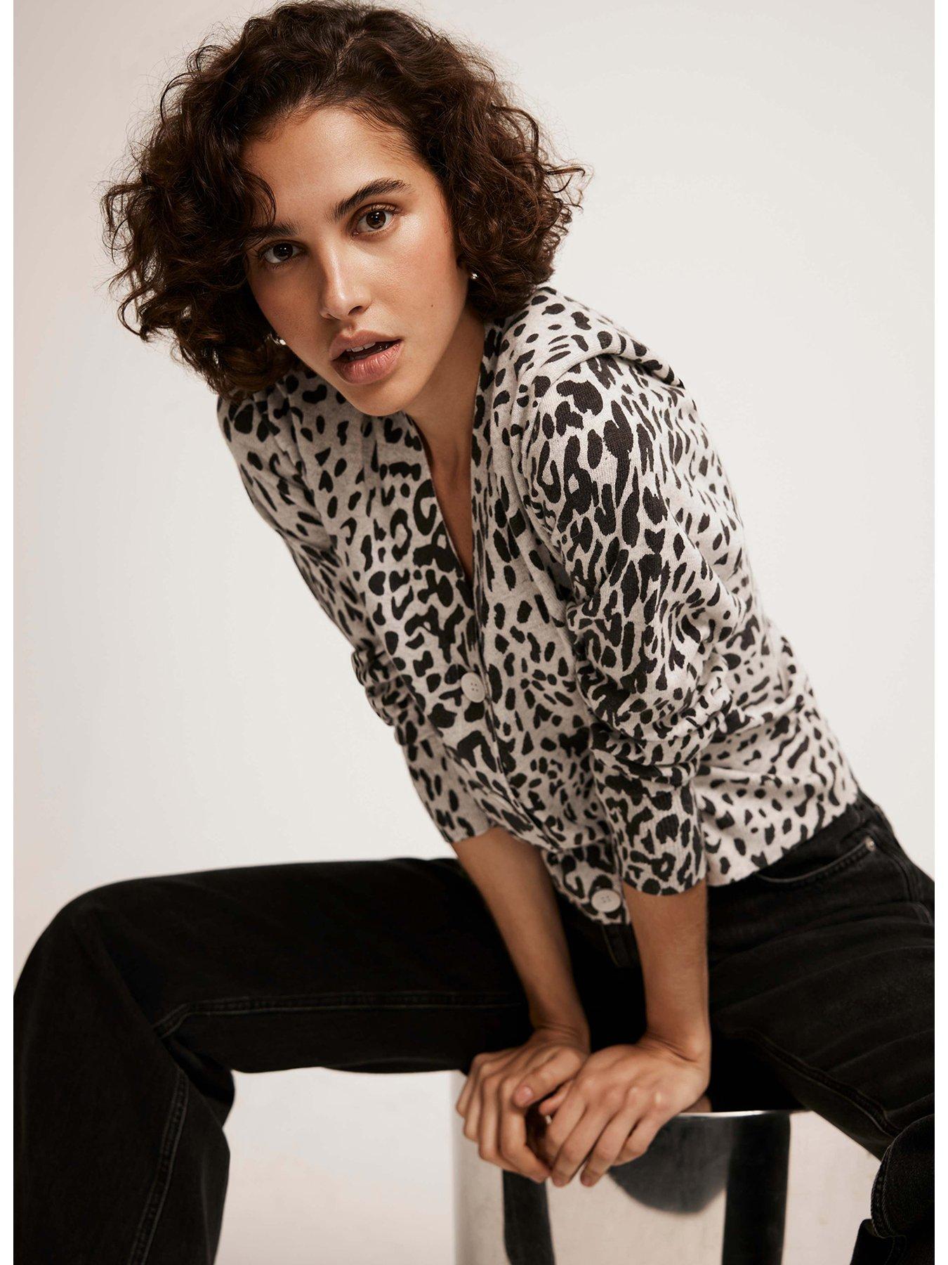 Image 4 of 6 of Mint Velvet Animal Print V-Neck Cardigan - Grey
