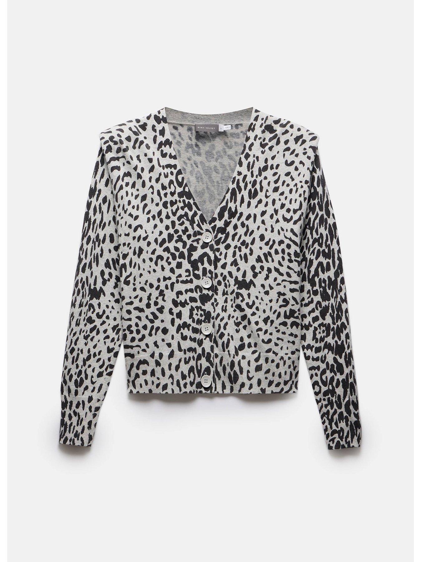 Image 5 of 6 of Mint Velvet Animal Print V-Neck Cardigan - Grey