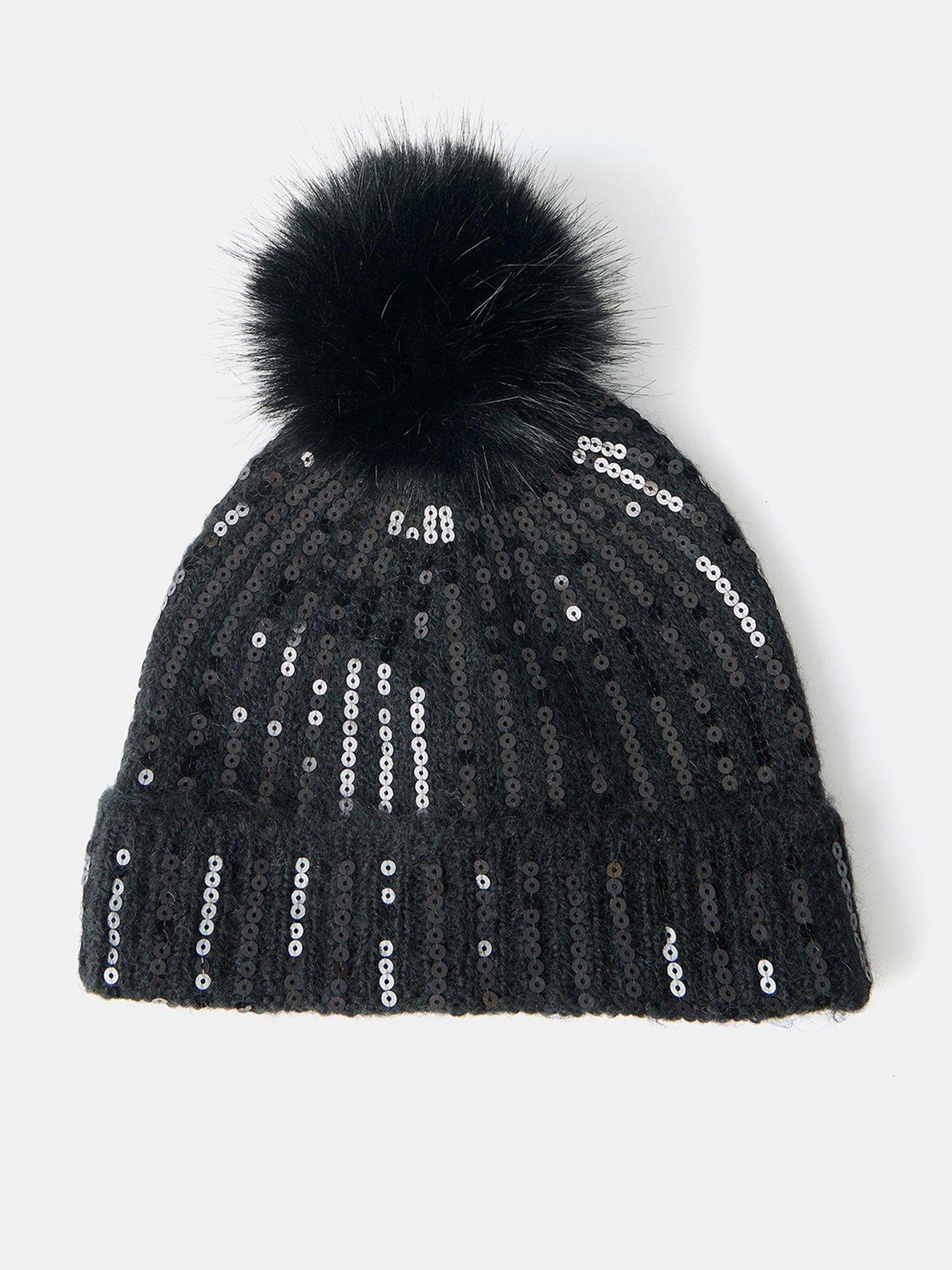 mint-velvet-black-sequin-wool-blend-pom-pom-hat