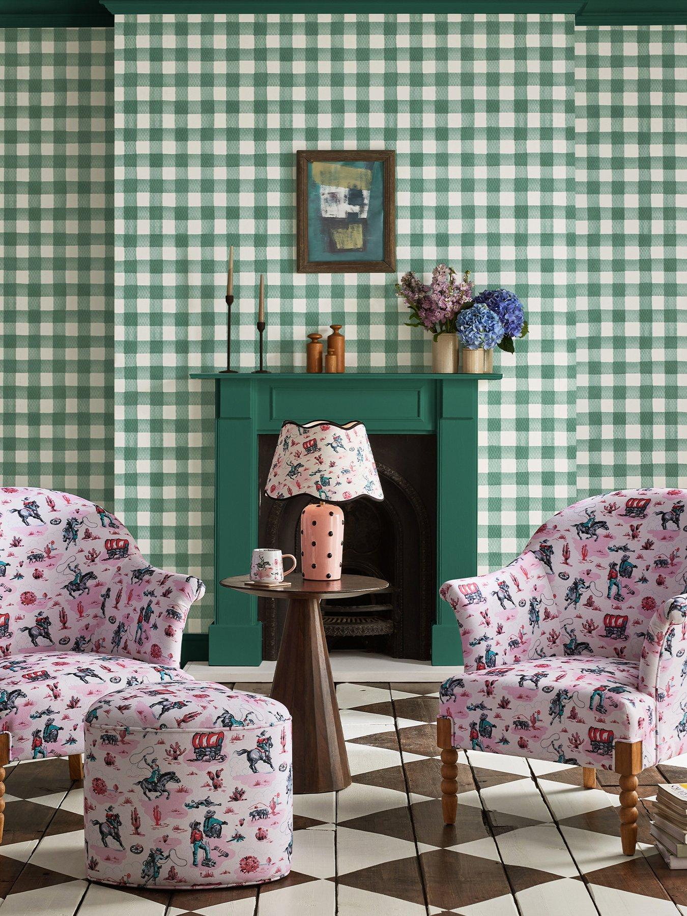 Image 1 of 4 of Cath Kidston Painted Gingham Green Wallpaper