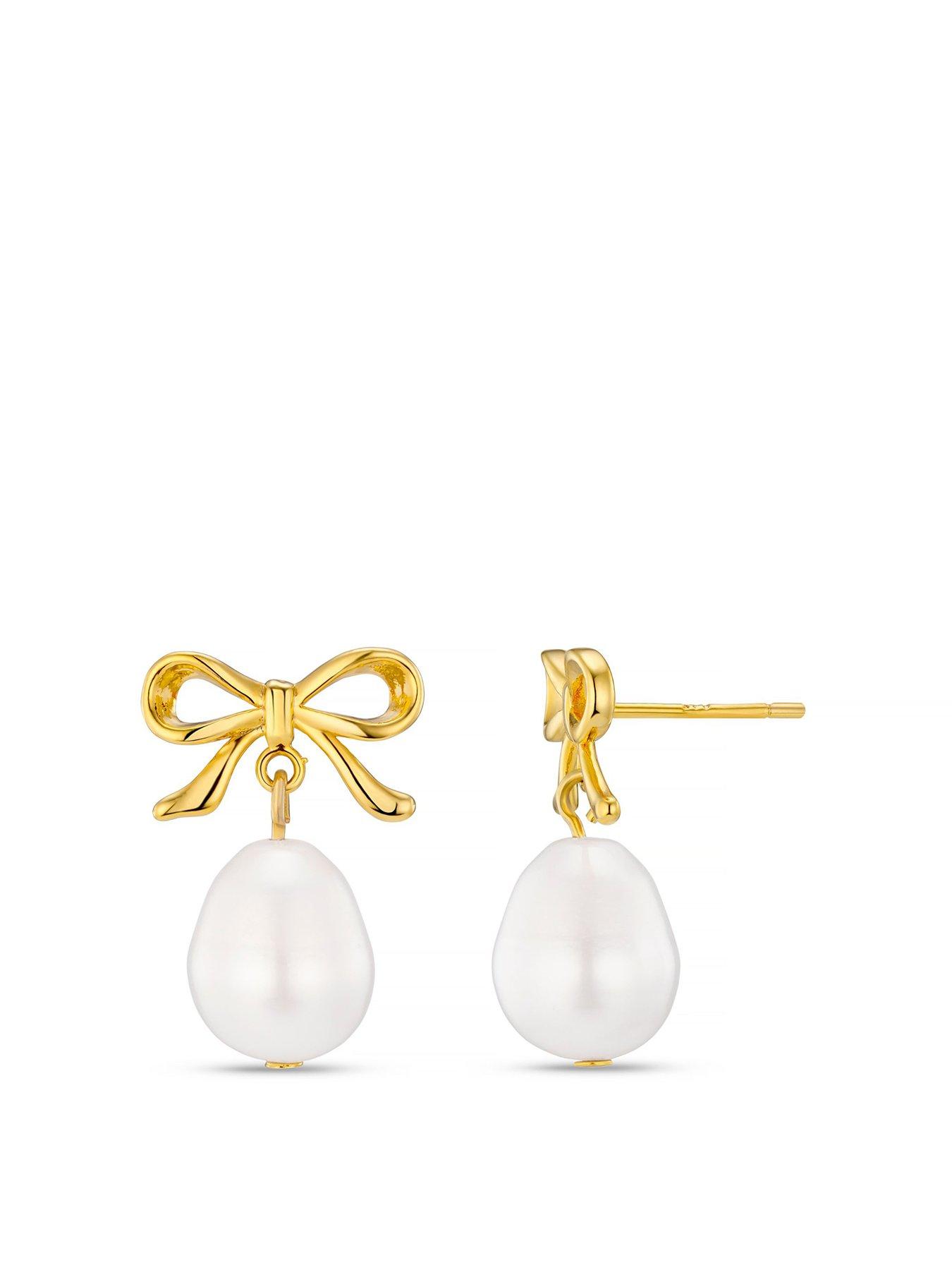 orelia-metal-bow-pearl-drop-earrings