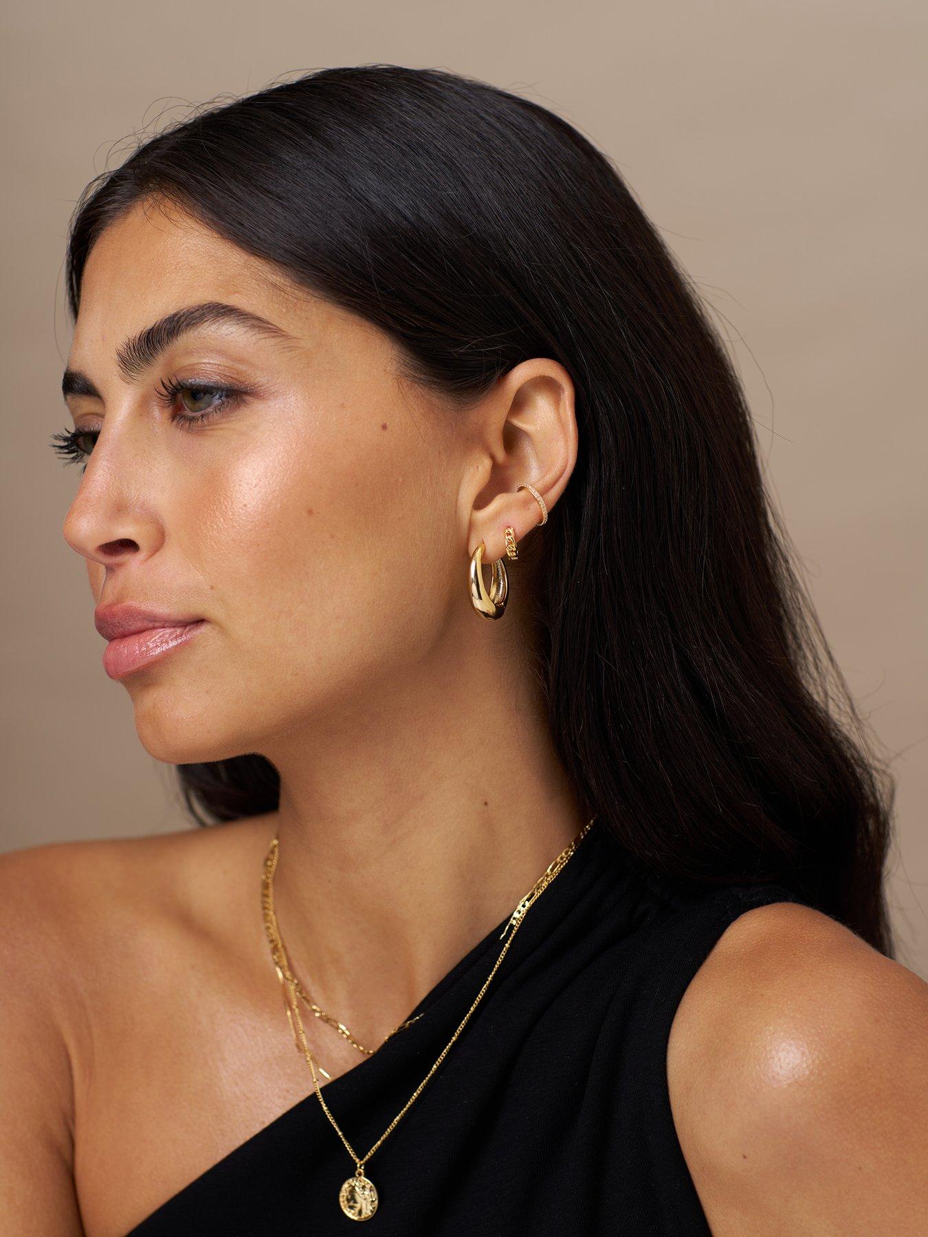 Image 2 of 2 of Orelia Mini Chain Huggie Hoop Earrings