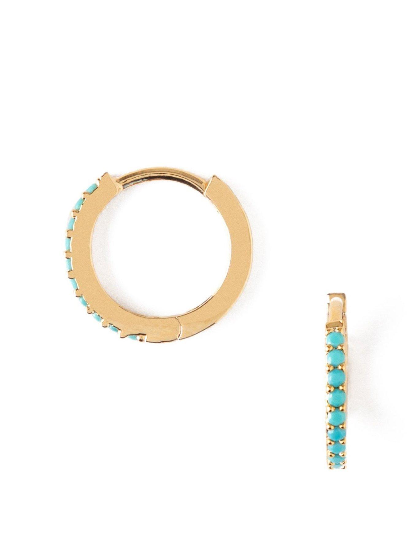 Image 1 of 2 of Orelia Mini Turquoise Pave Huggie Hoop Earrings