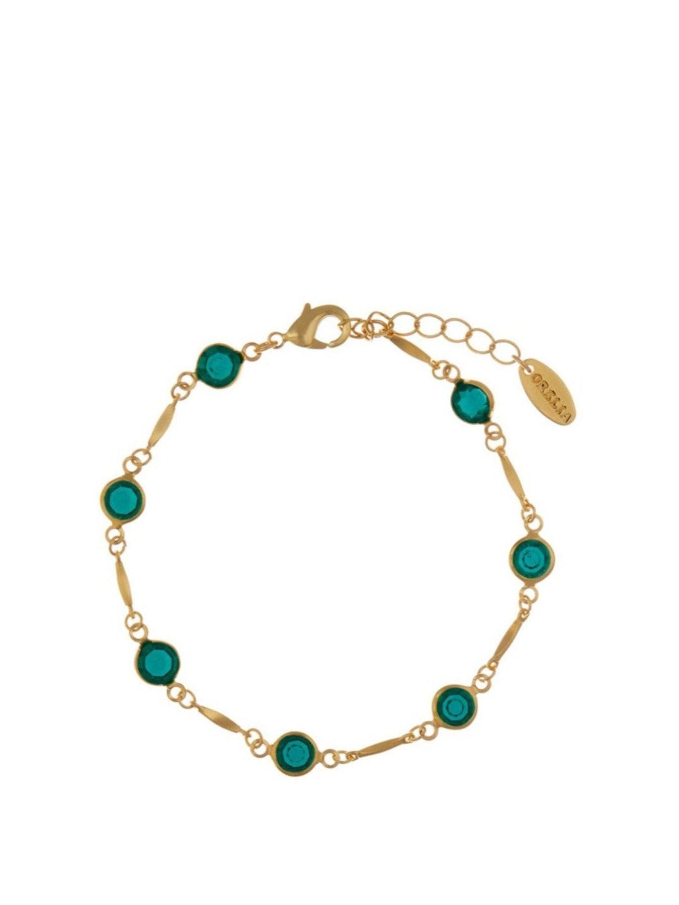Orelia Emerald & Bar Link Chain Bracelet