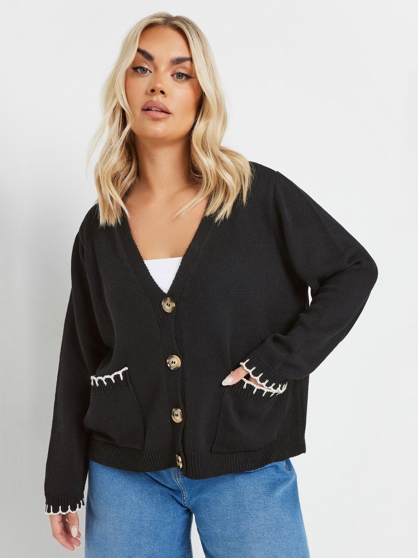 yours-curve-blanket-stitch-cardigan-black