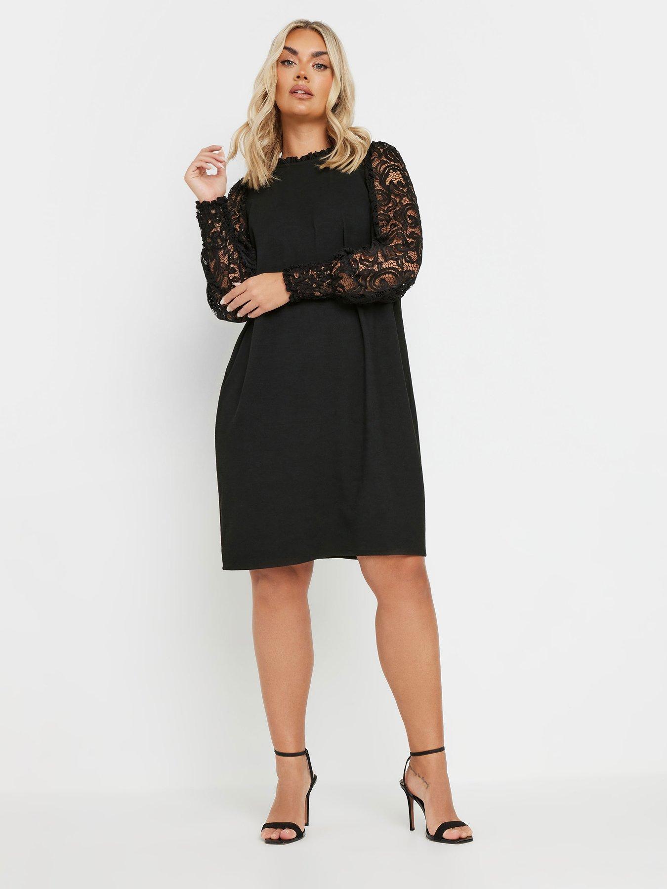 yours-curve-lace-sleeve-dress-blackfront