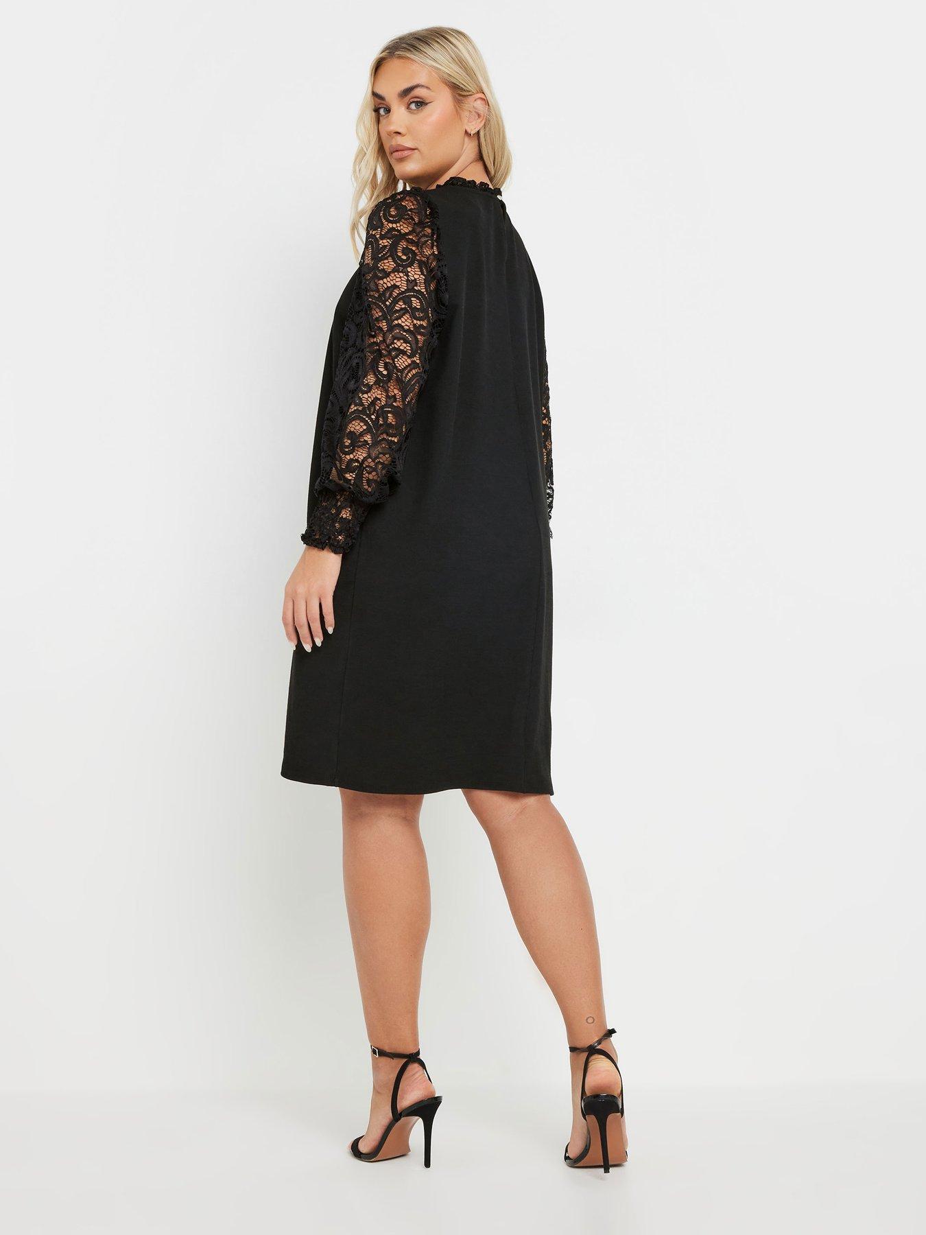 yours-curve-lace-sleeve-dress-blackstillFront